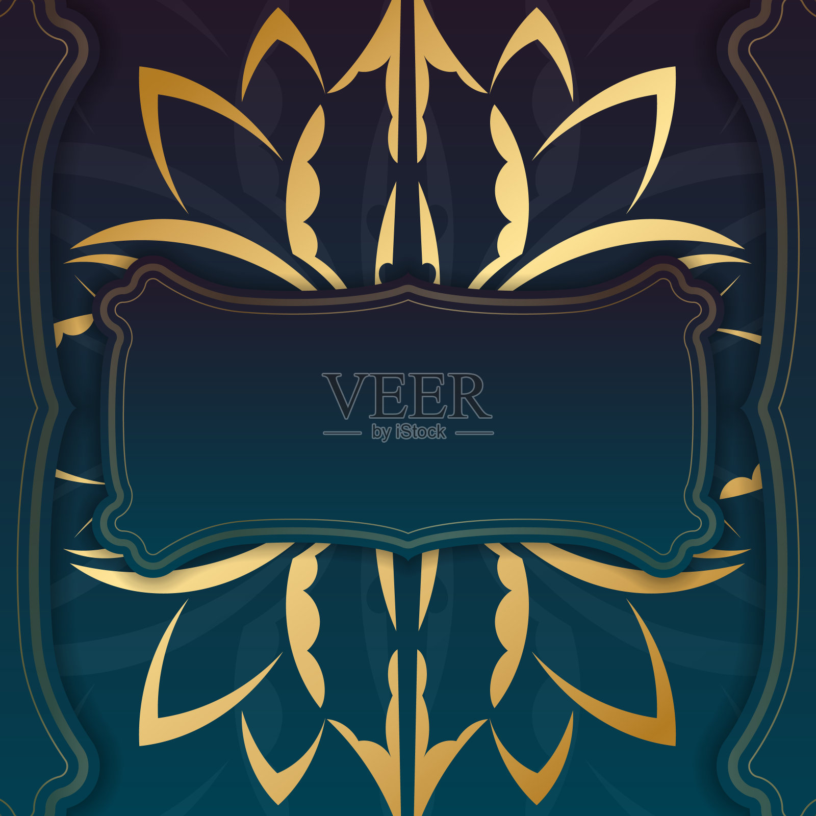 渐变蓝色背景与豪华黄金饰品为标志设计插画图片素材