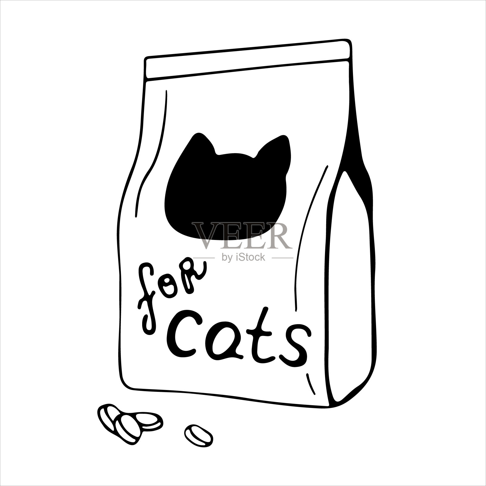 矢量插图的猫粮。一个单独的猫的东西在涂鸦风格。猫兽医插画图片素材