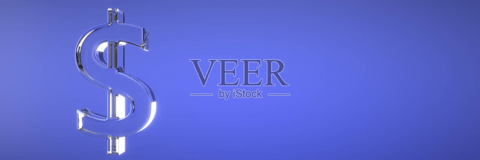 在蓝色背景上的美国货币的玻璃符号。三维可视化照片摄影图片