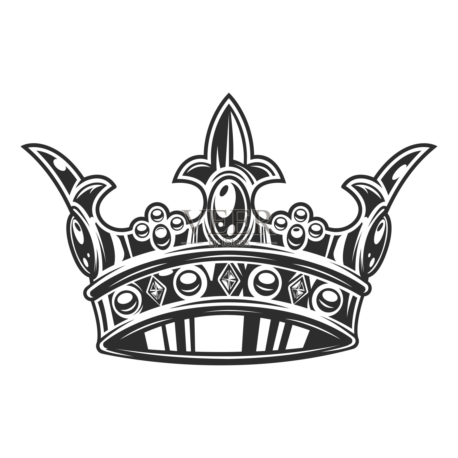 皇冠插图矢量孤立的白色背景。古老的皇冠,优雅的皇后或国王的皇冠。皇家加冕标志,帝王威严的宝石头饰。插画图片素材