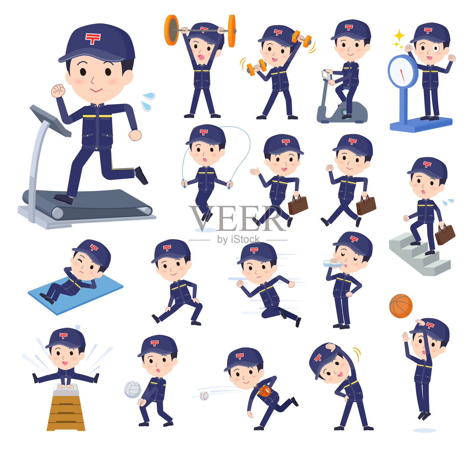 一套关于运动和运动的邮差插画图片素材