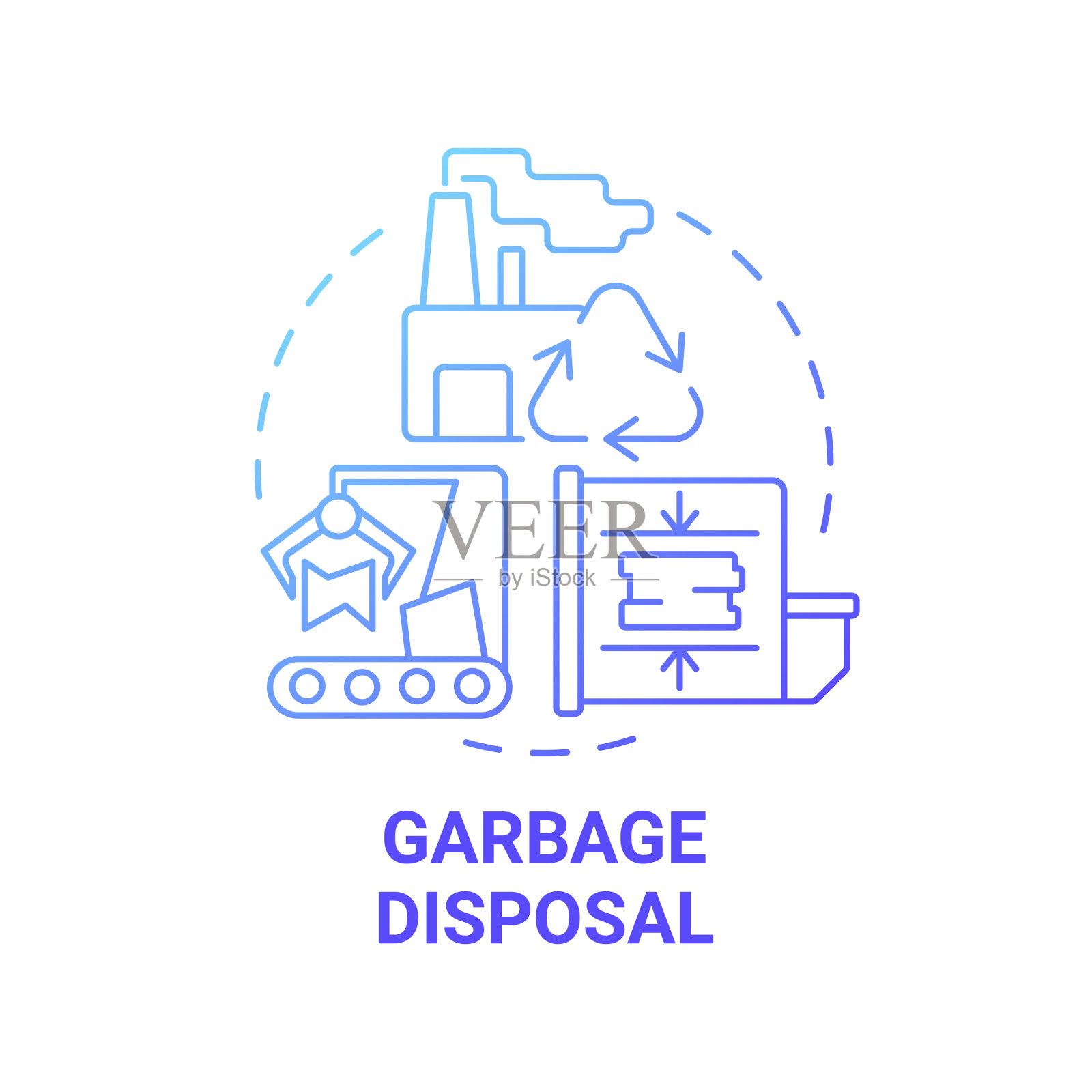 垃圾处理蓝色渐变概念图标插画图片素材