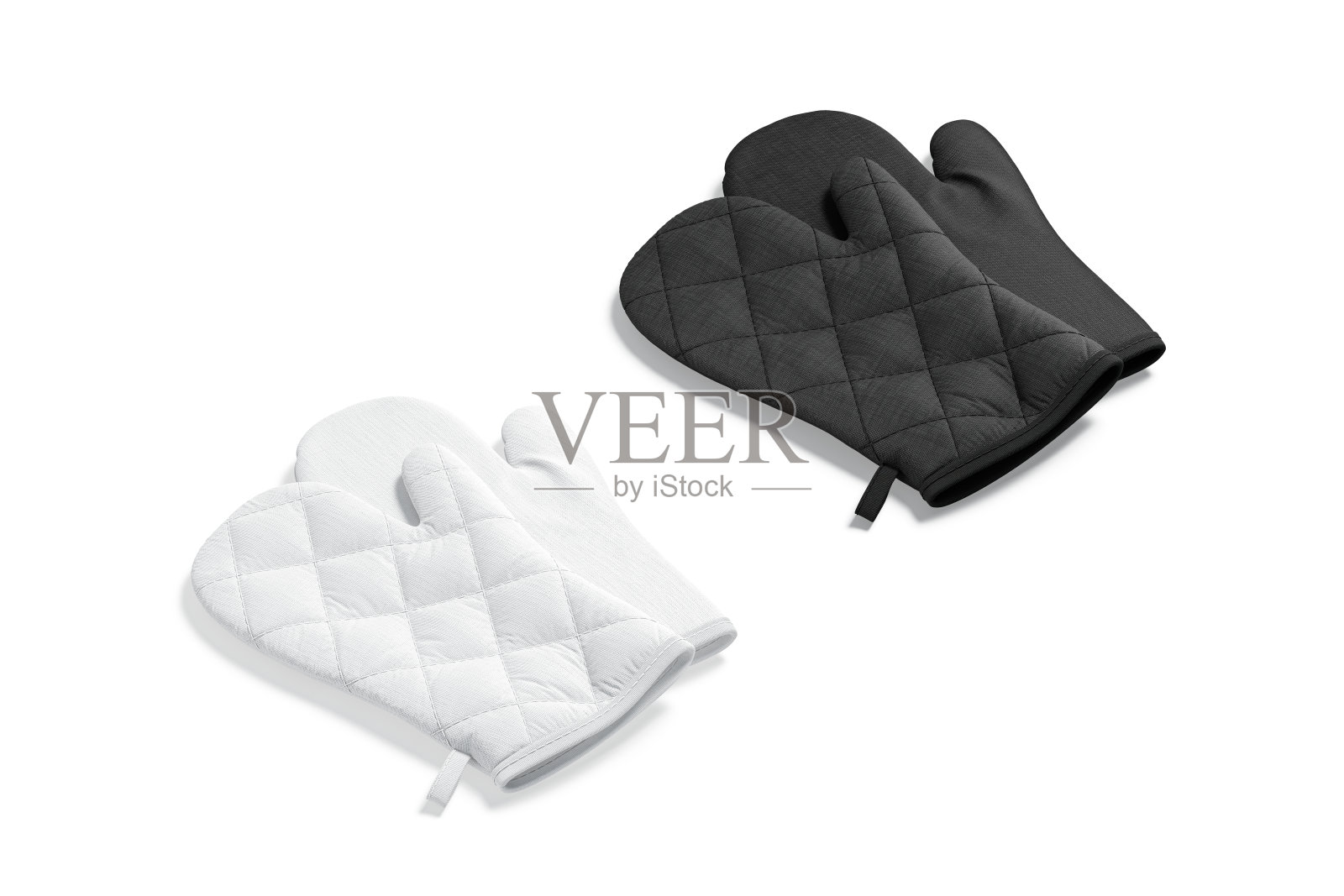 空白黑色和白色烤箱手套模型对,侧面视图照片摄影图片