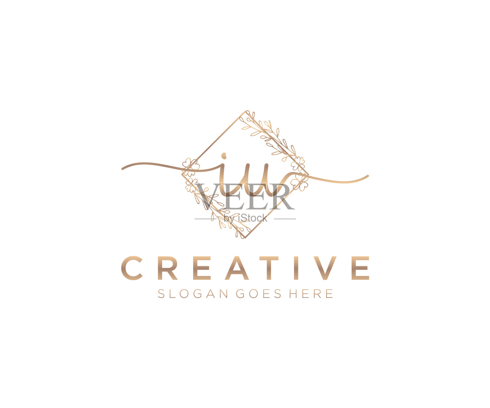 最初的iu女性标志美丽的字母和插画图片素材