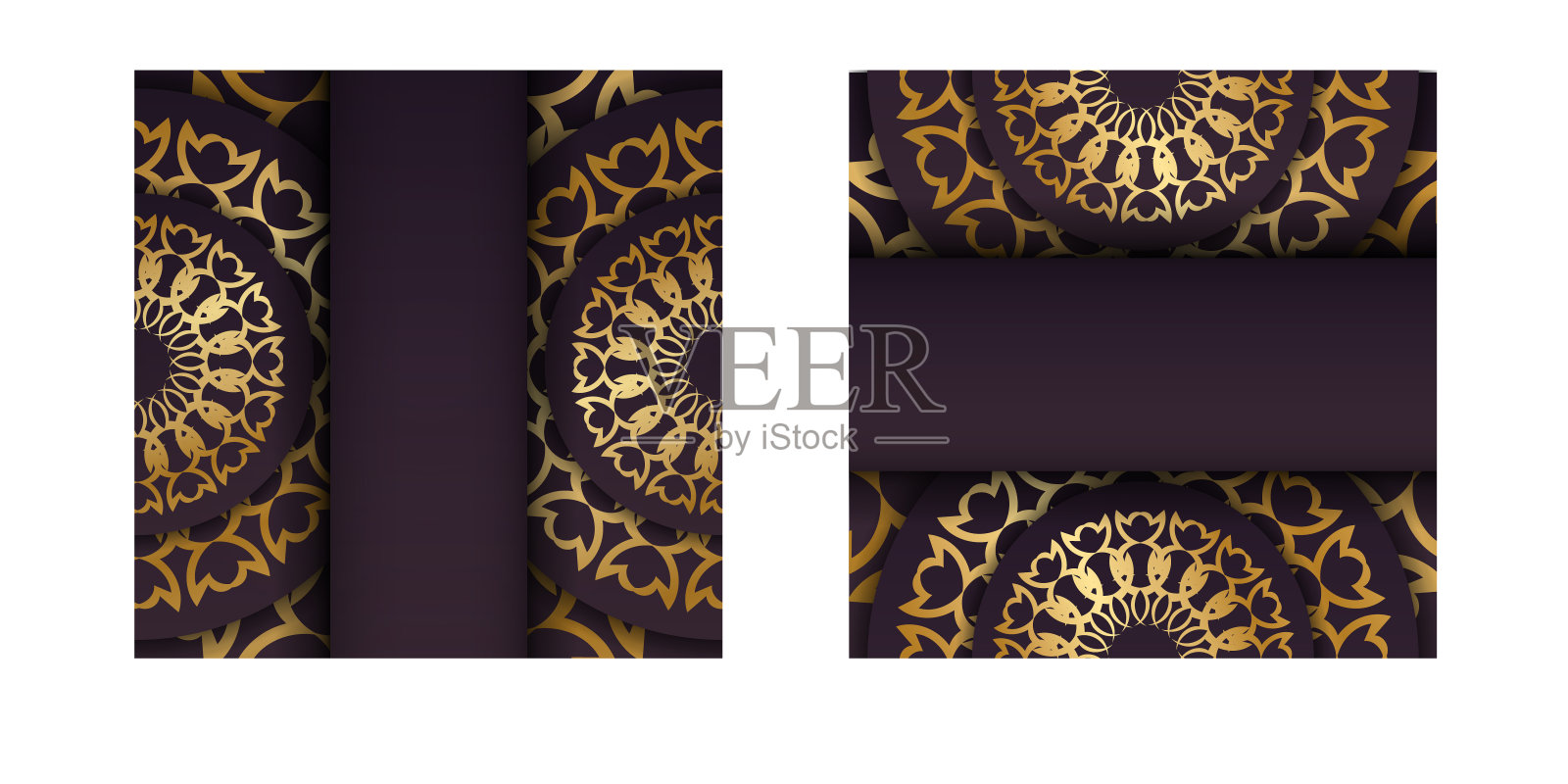 模板贺卡勃艮第与抽象的黄金饰品您的品牌。插画图片素材