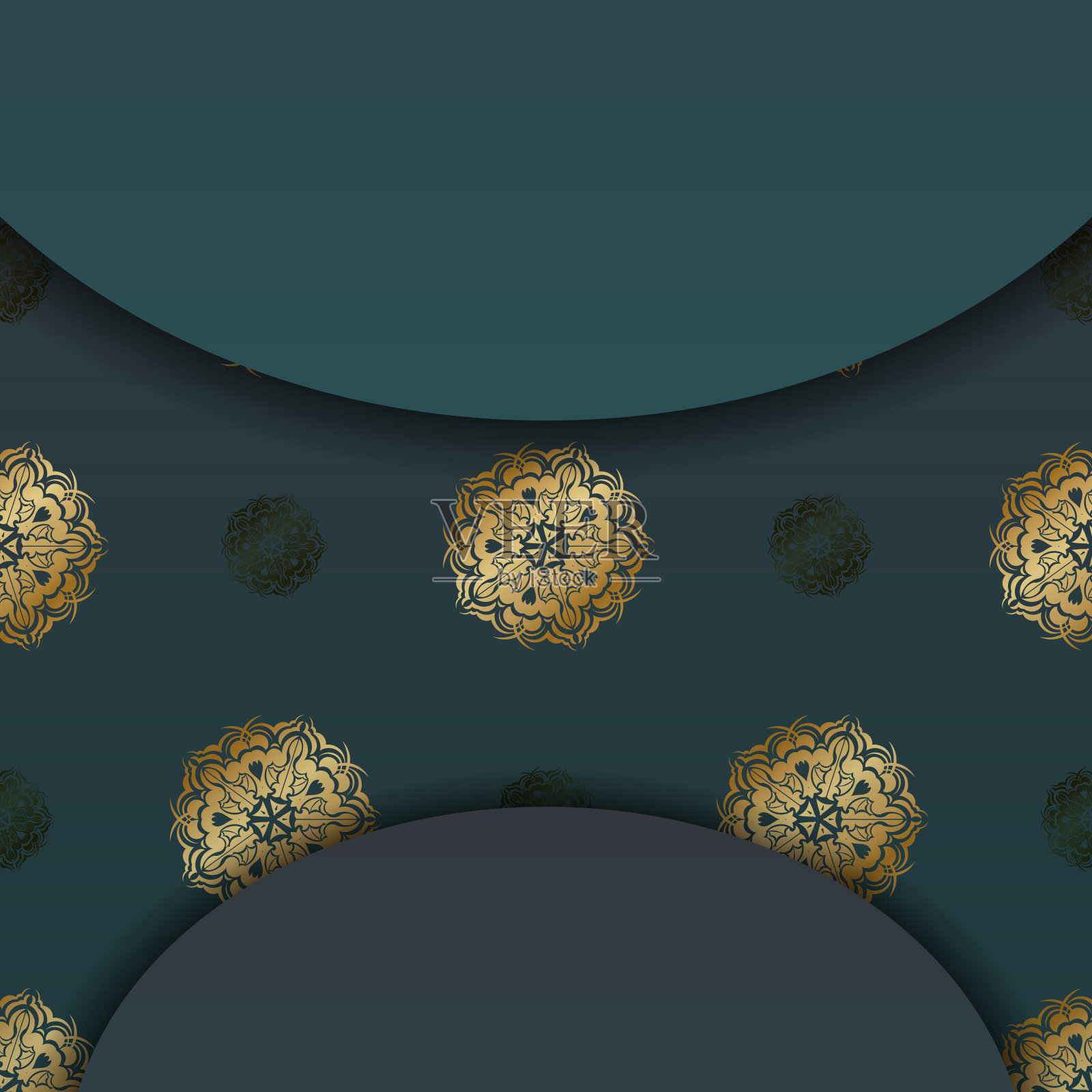 绿色梯度印度黄金图案小册子是准备打印。插画图片素材