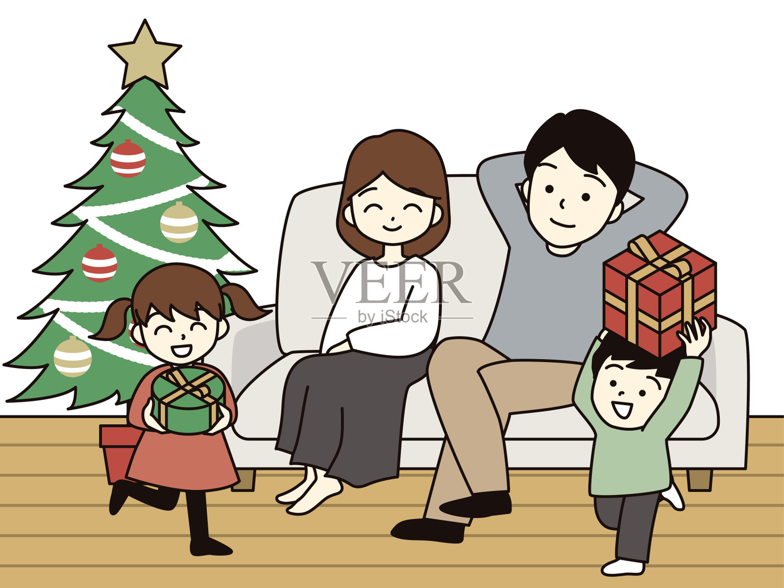 和家人一起过圣诞节。插画图片素材