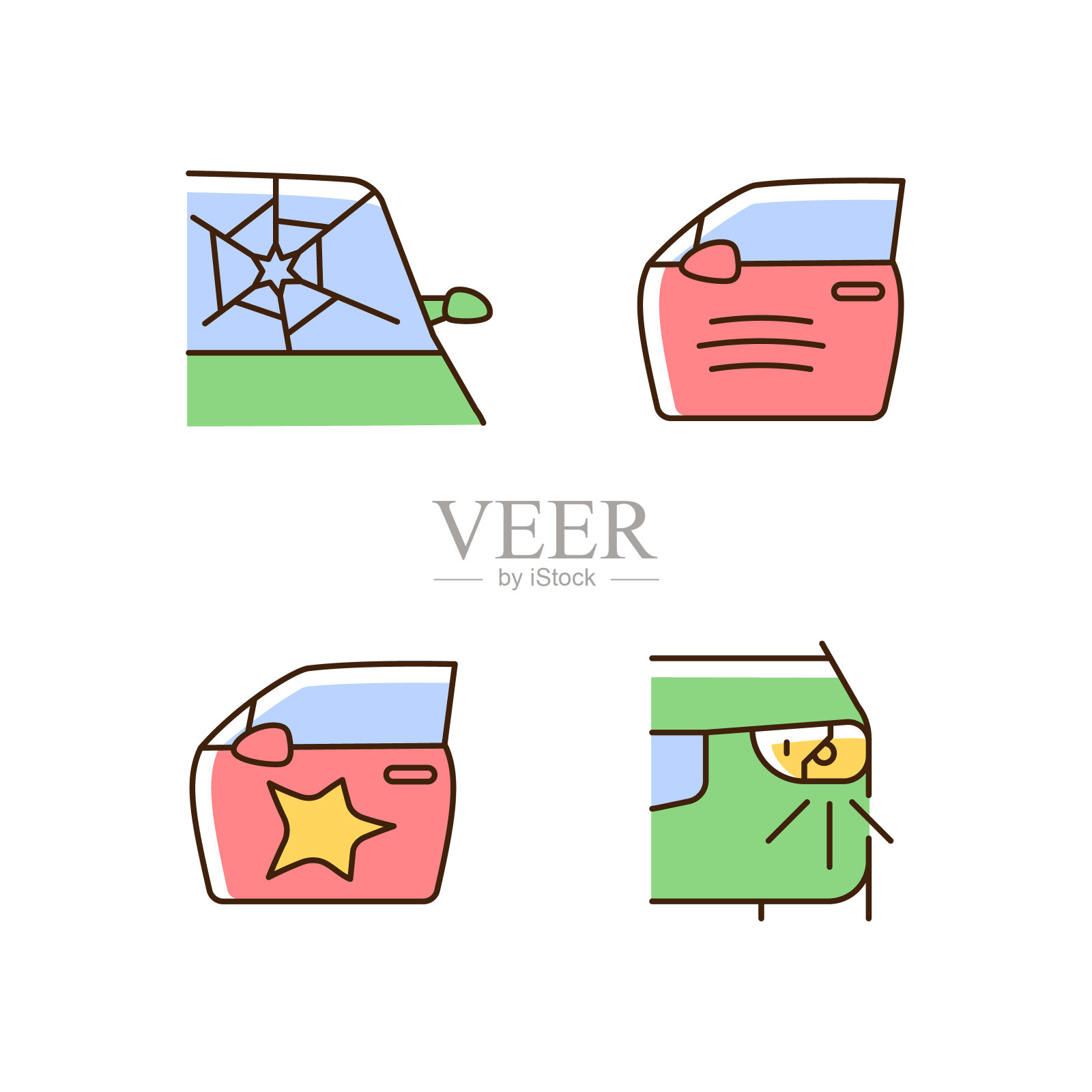 汽车事故类型RGB颜色图标设置插画图片素材