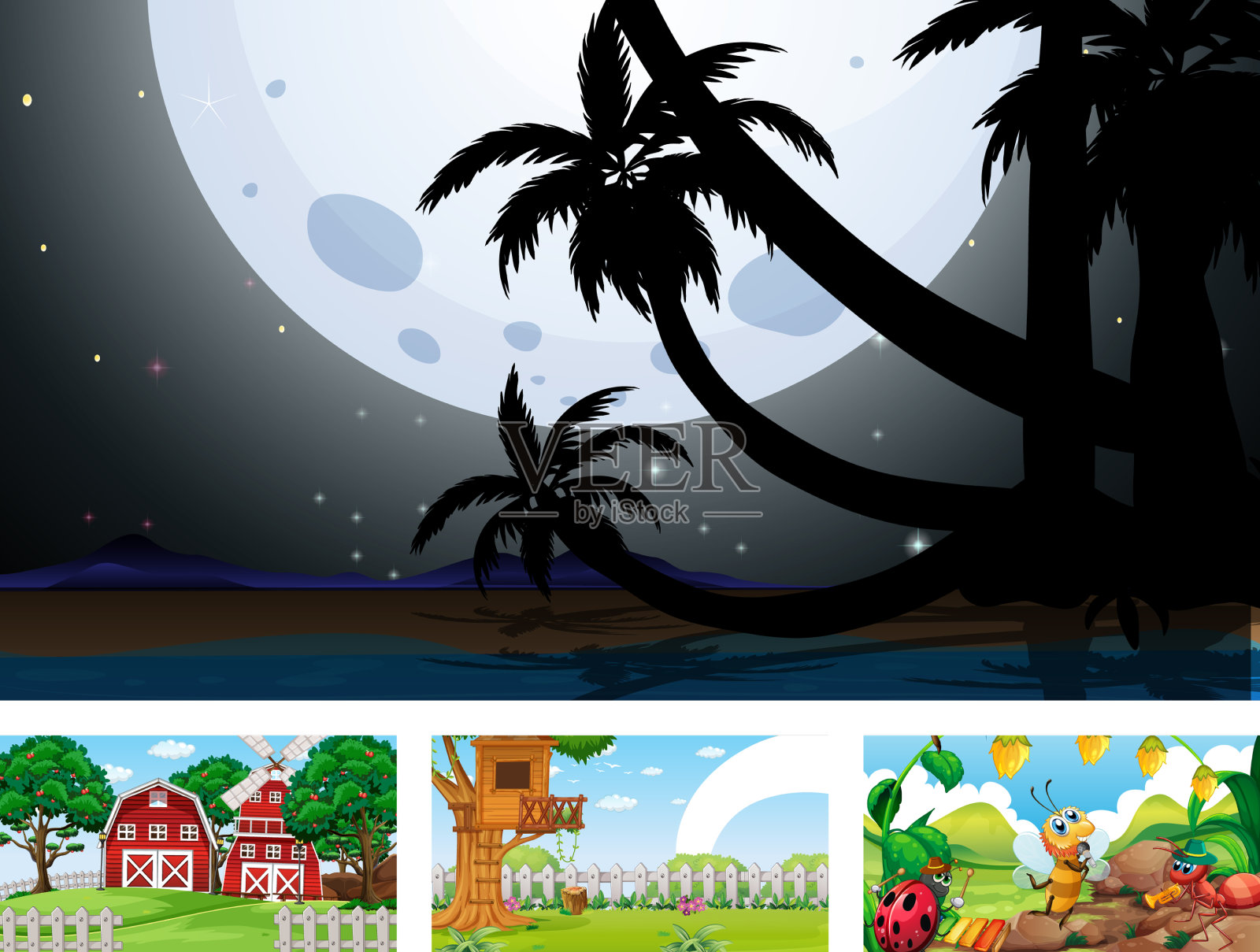 四个不同的自然横景插画图片素材