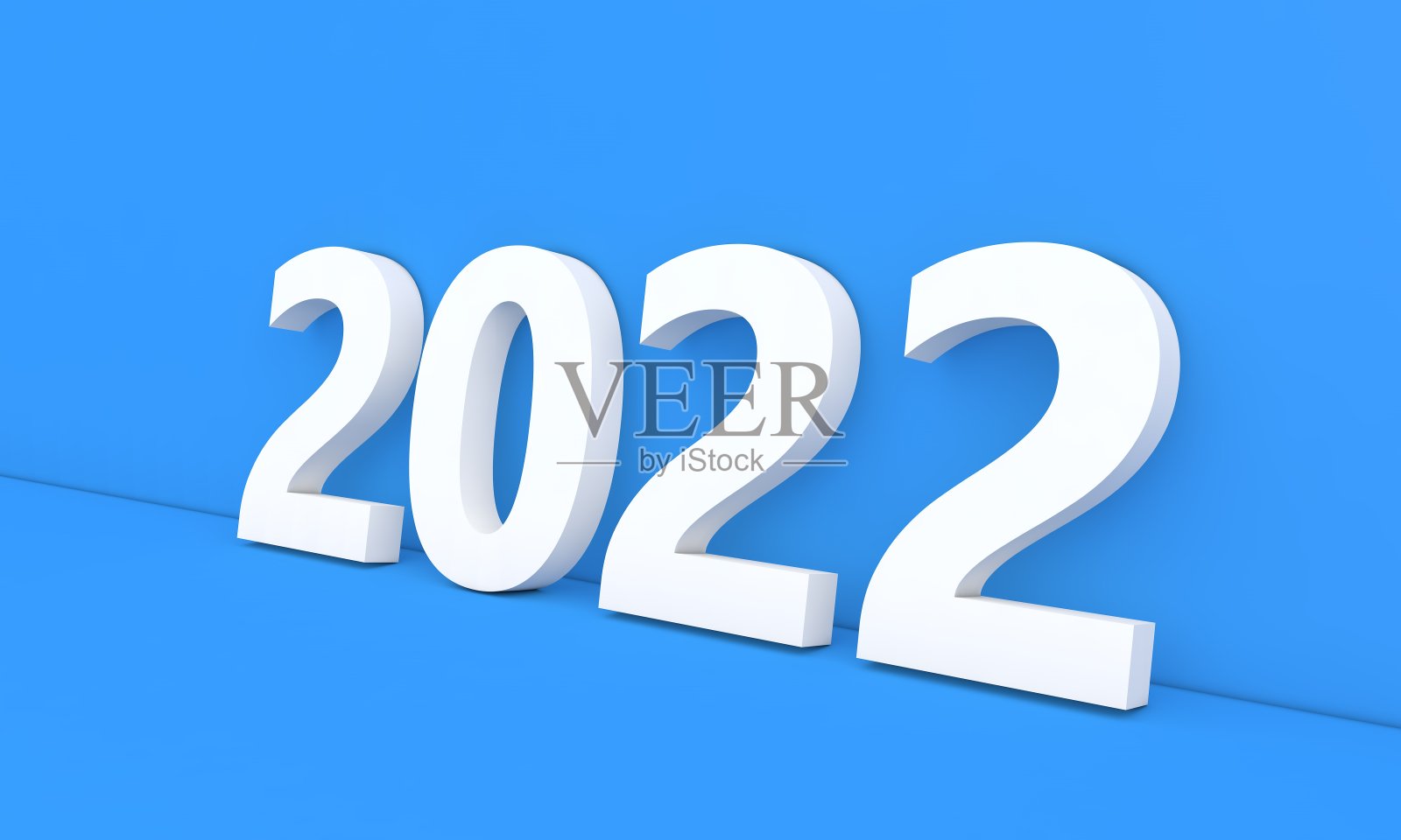 2022年蓝色背景上的白色数字。照片摄影图片