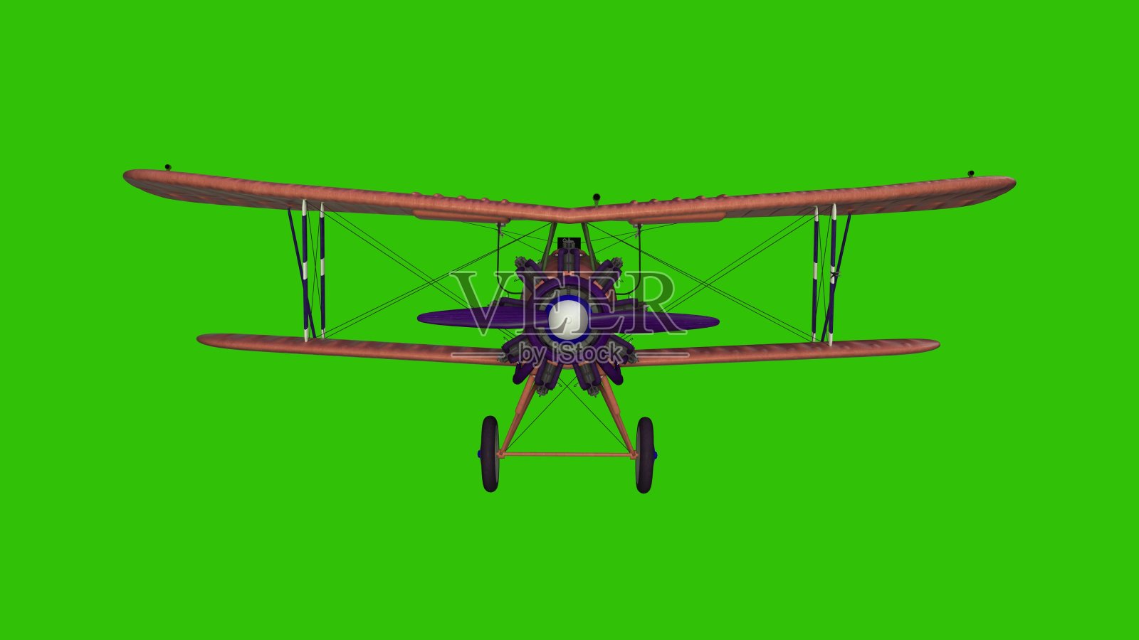 绿色屏幕上的现实螺旋桨飞机。三维渲染照片摄影图片