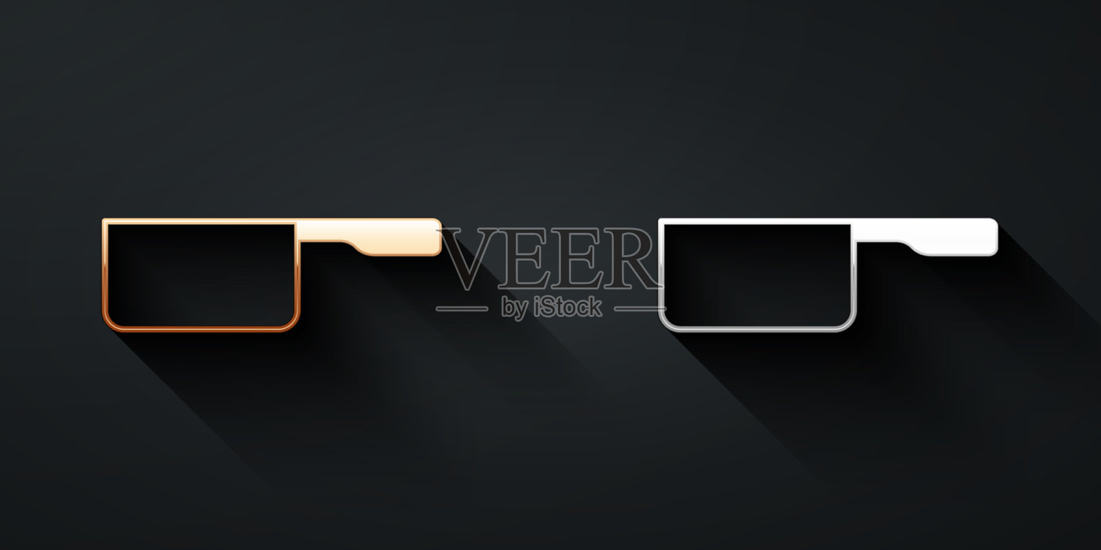 金色和银色的平底锅图标孤立在黑色插画图片素材