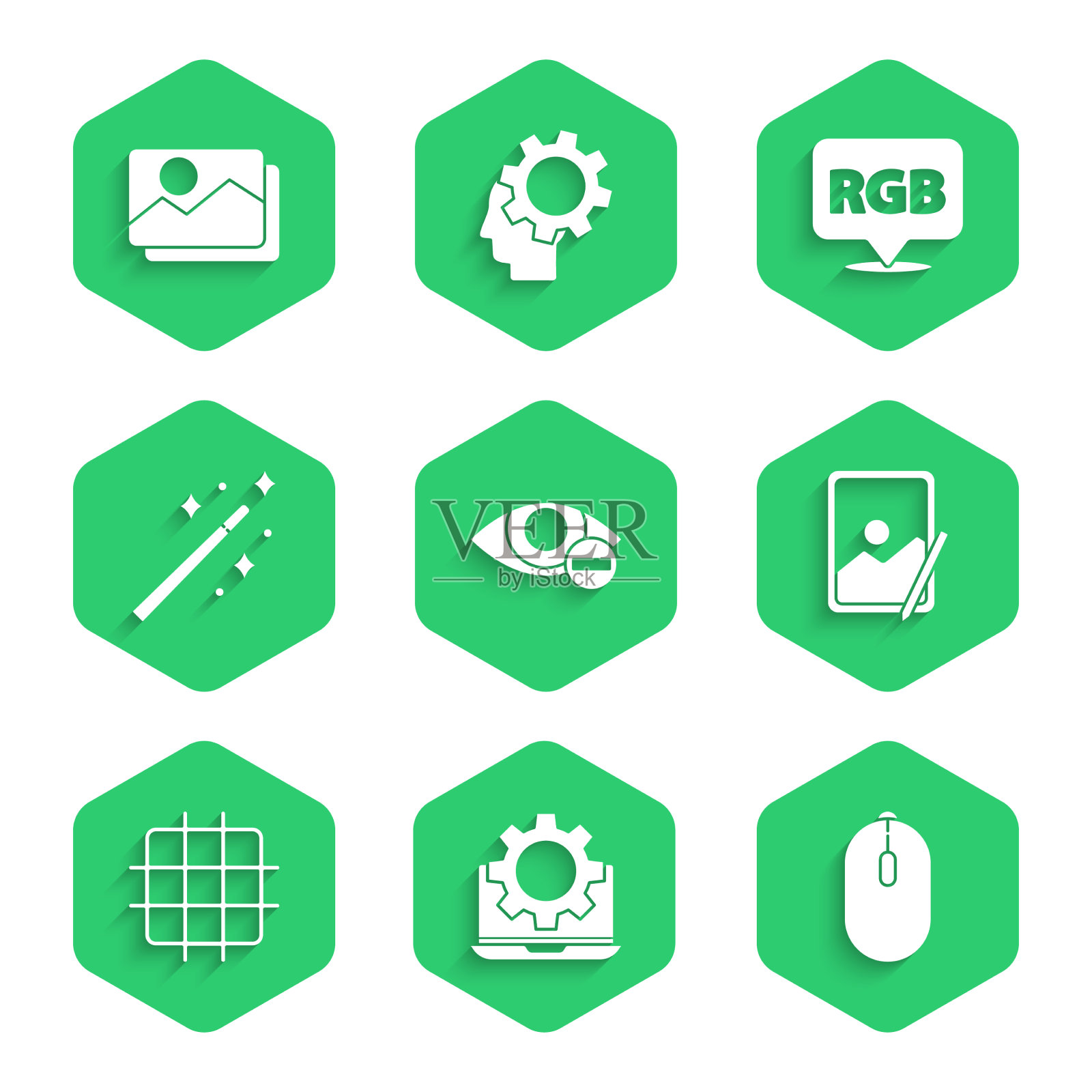 设置红眼效果笔记本电脑和齿轮电脑图标素材