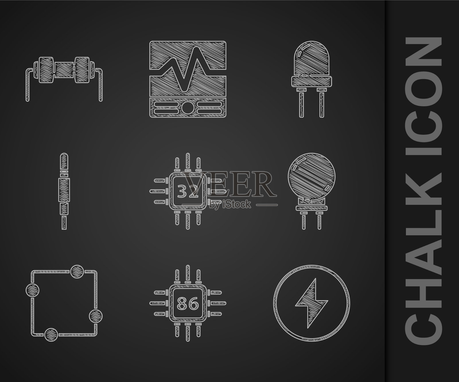 设置处理器与微电路CPU闪电图标素材