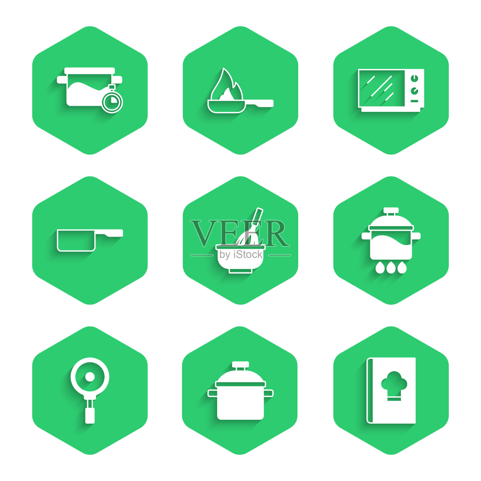 设置厨房搅拌器与碗烹饪锅烹饪书图标素材