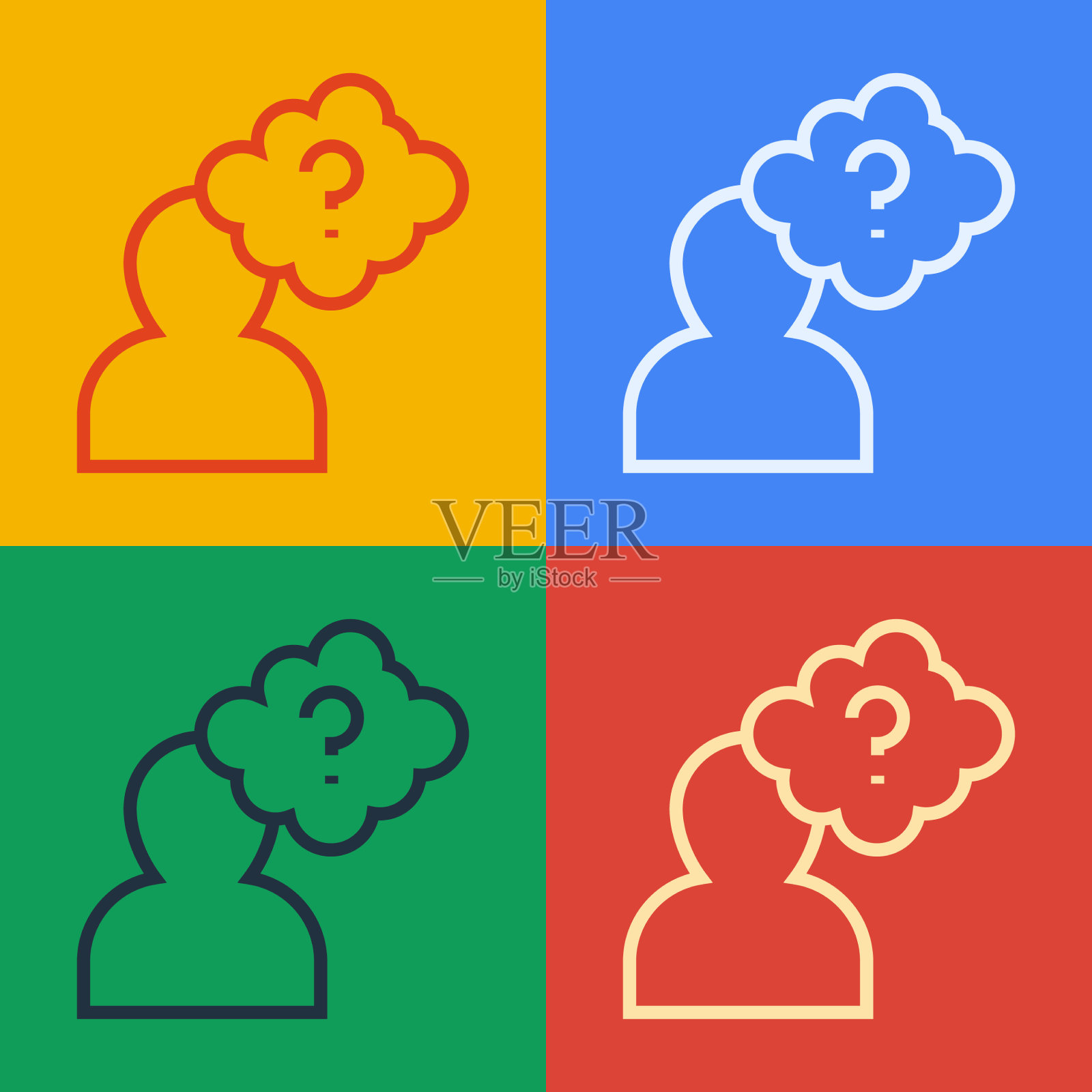 波普艺术线人头与问号图标插画图片素材