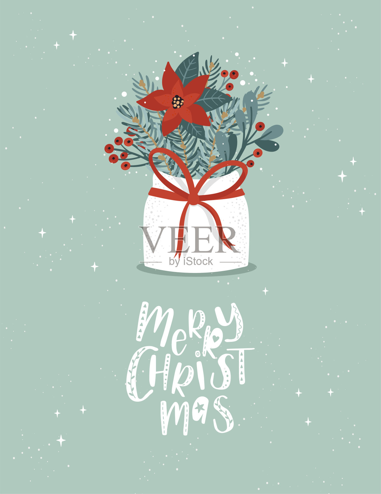 可爱的手绘和书写的圣诞节设计,可爱的花卉元素,一品红,冬青浆果和树枝,伟大的邀请,横幅,墙纸,封面图像-矢量设计插画图片素材