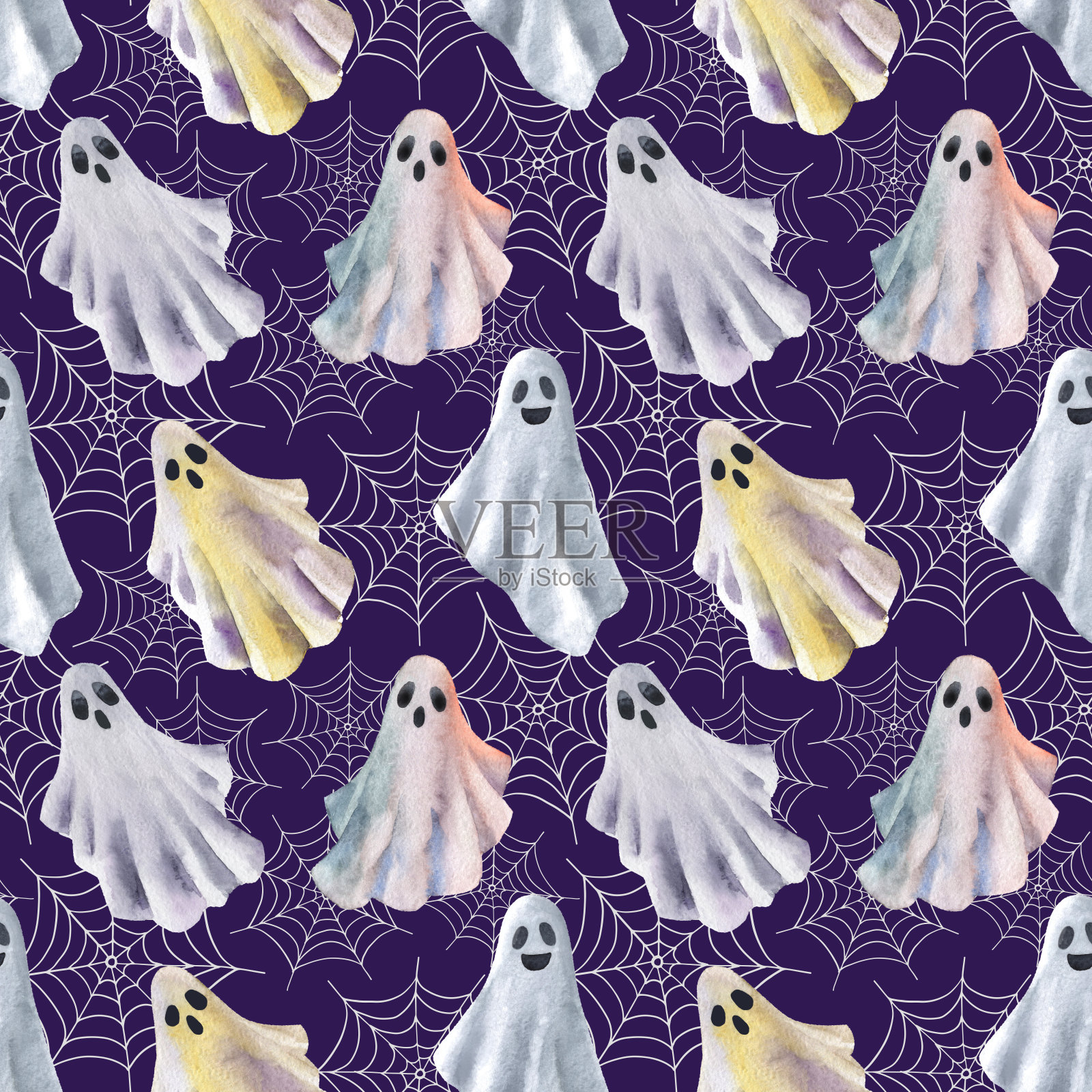 有趣的万圣节鬼水彩无缝模式插画图片素材