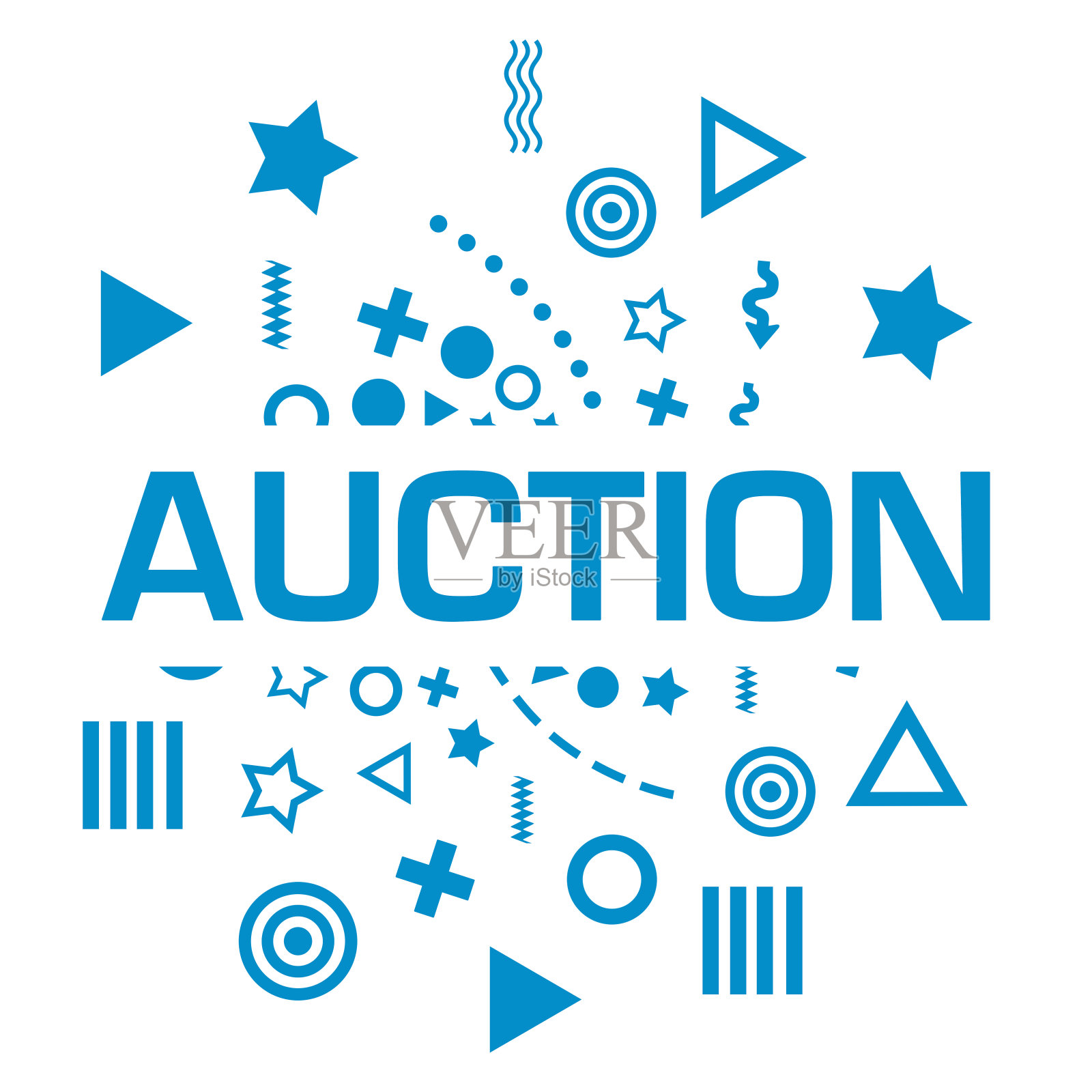拍卖蓝色随机形状圆形文本插画图片素材