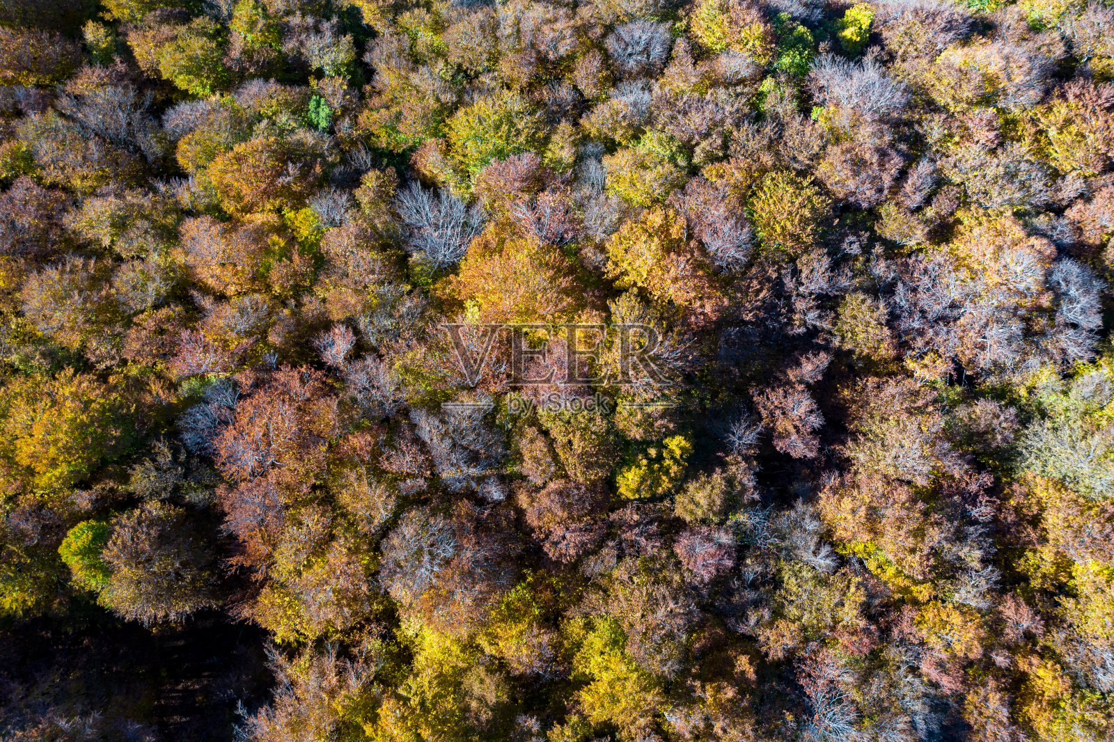 La Mongie村附近的山谷和山脉在第一场雪后的鸟瞰图。法国比利牛斯山脉照片摄影图片