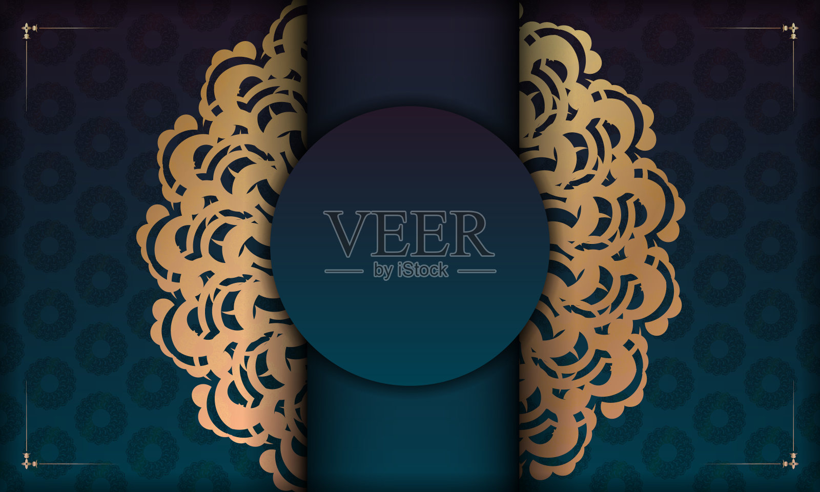 绿色渐变背景与抽象的金色装饰和标志空间插画图片素材