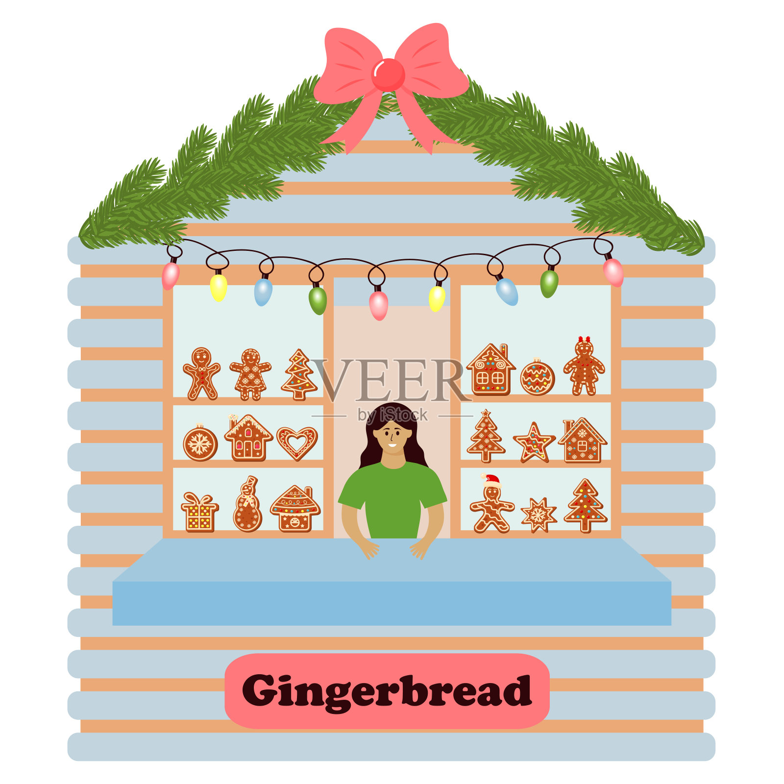 圣诞和新年的姜饼摊位柜台。插画图片素材