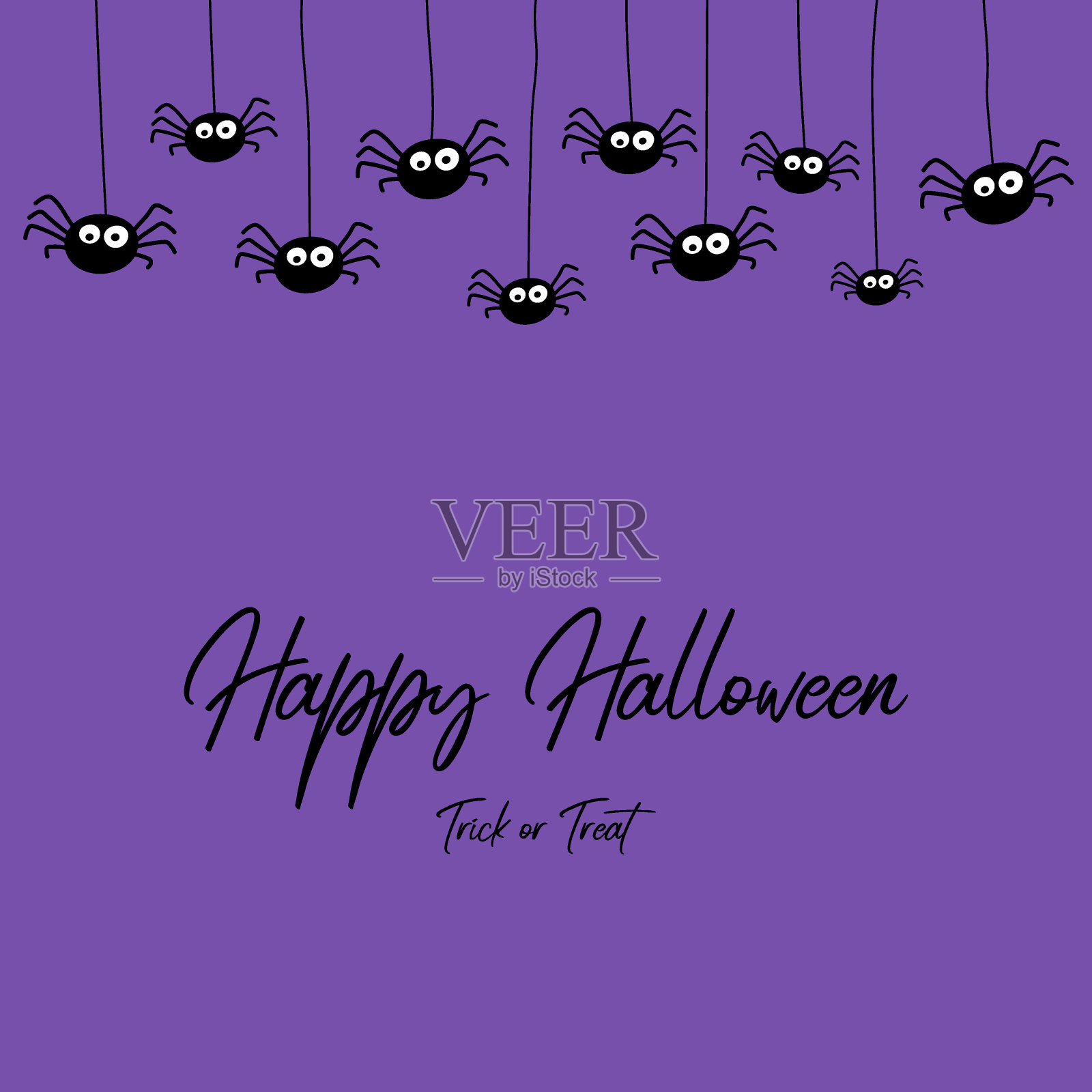 万圣节卡片的概念与悬挂的蜘蛛和愿望。向量插画图片素材