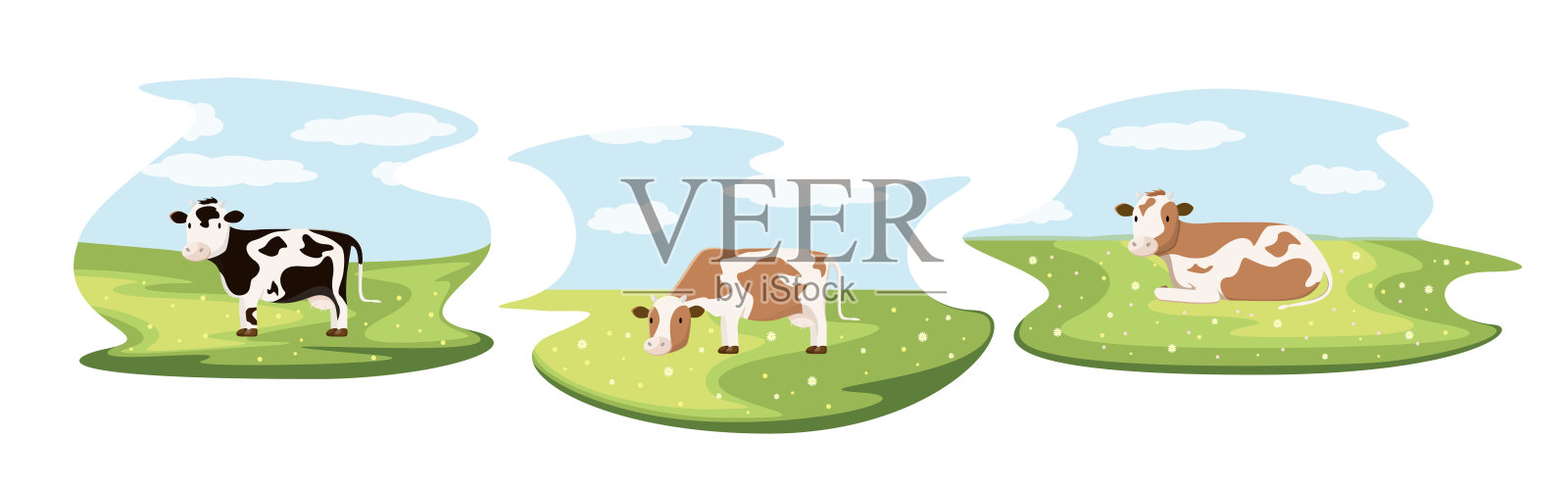 牛在草地上吃草插画图片素材