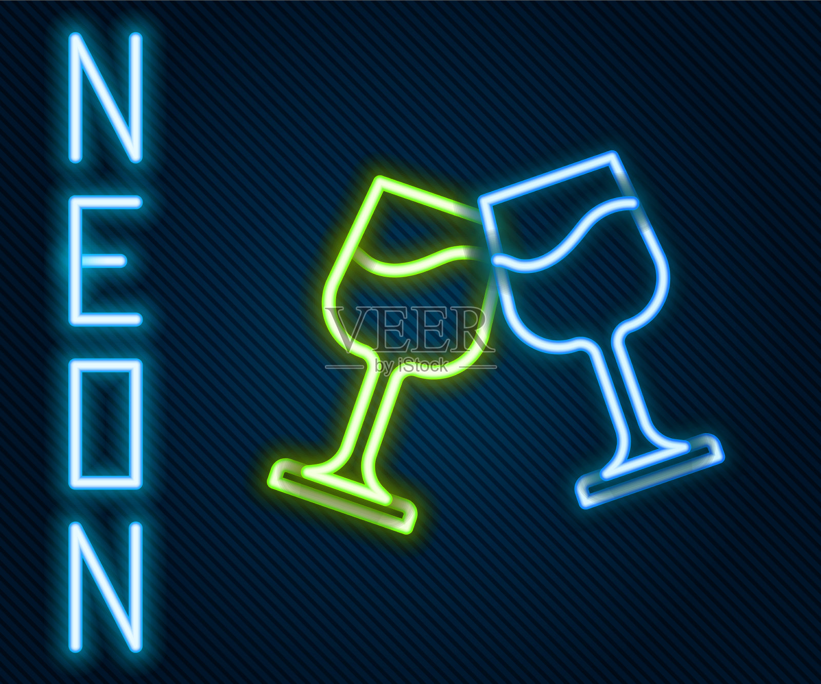 发光的霓虹灯线酒玻璃图标孤立上插画图片素材