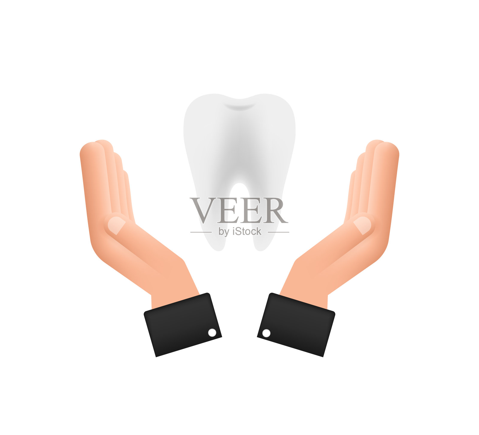 牙齿图标的牙医。手上有健康的牙齿。人类的牙齿。矢量插图。插画图片素材