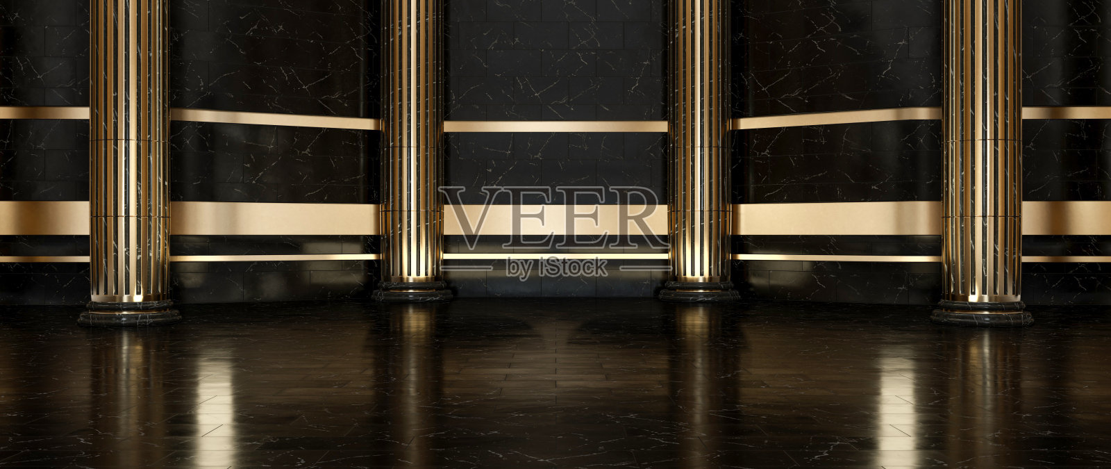 金色和黑色大理石豪华专栏。支柱背景- 3D插图照片摄影图片