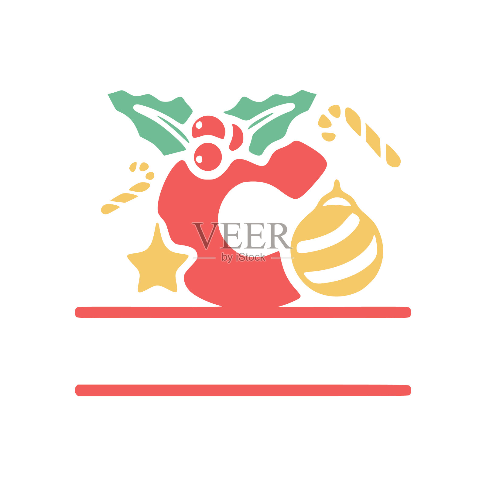 字母C的装饰有槲寄生和圣诞节元素,个性化的字母组合,矢量标志,标志或最初的设计。插画图片素材