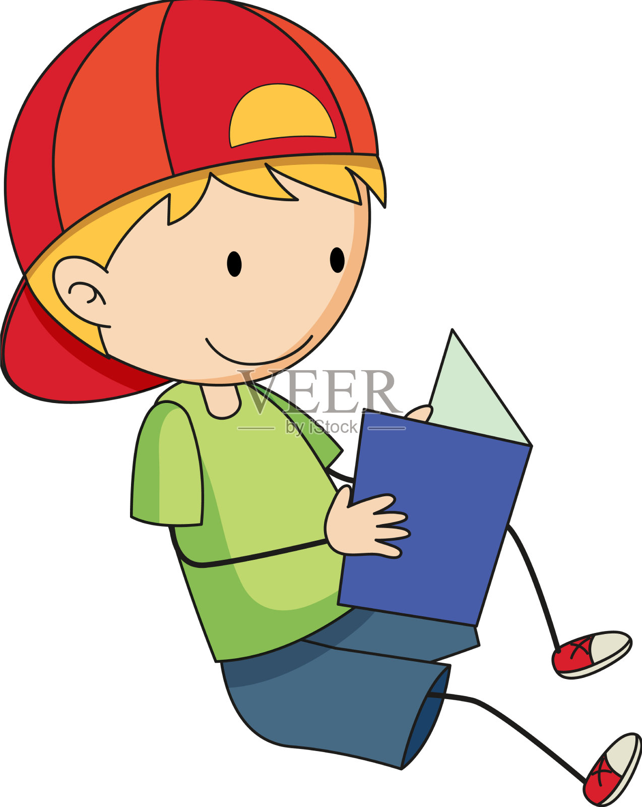 一个涂鸦的孩子正在读一本书中的卡通人物设计元素图片