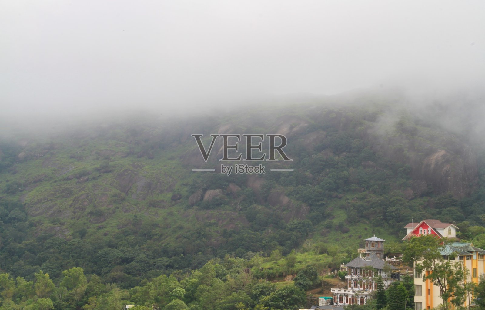 山谷笼罩在雾中照片摄影图片