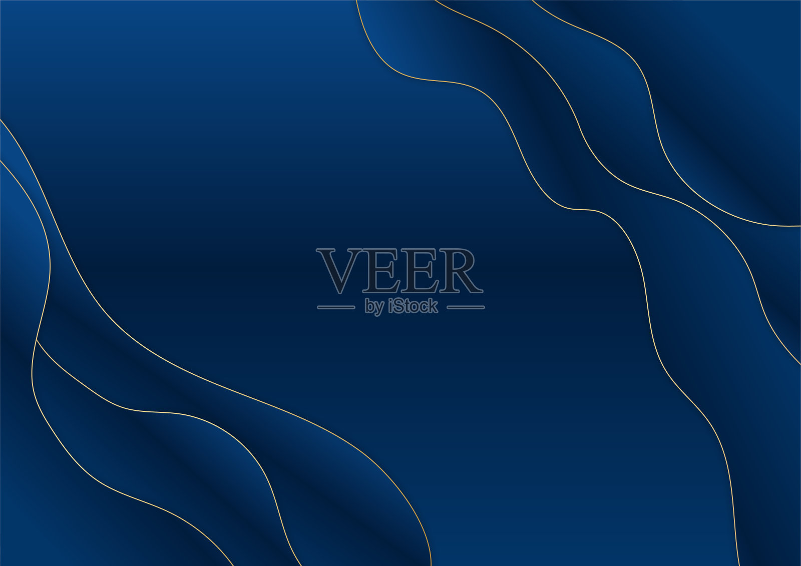 深海军蓝和金色曲线形状的背景与发光的金色条纹线和闪光。奢华和优雅。抽象的模板设计。为展示,横幅,封面设计。插画图片素材