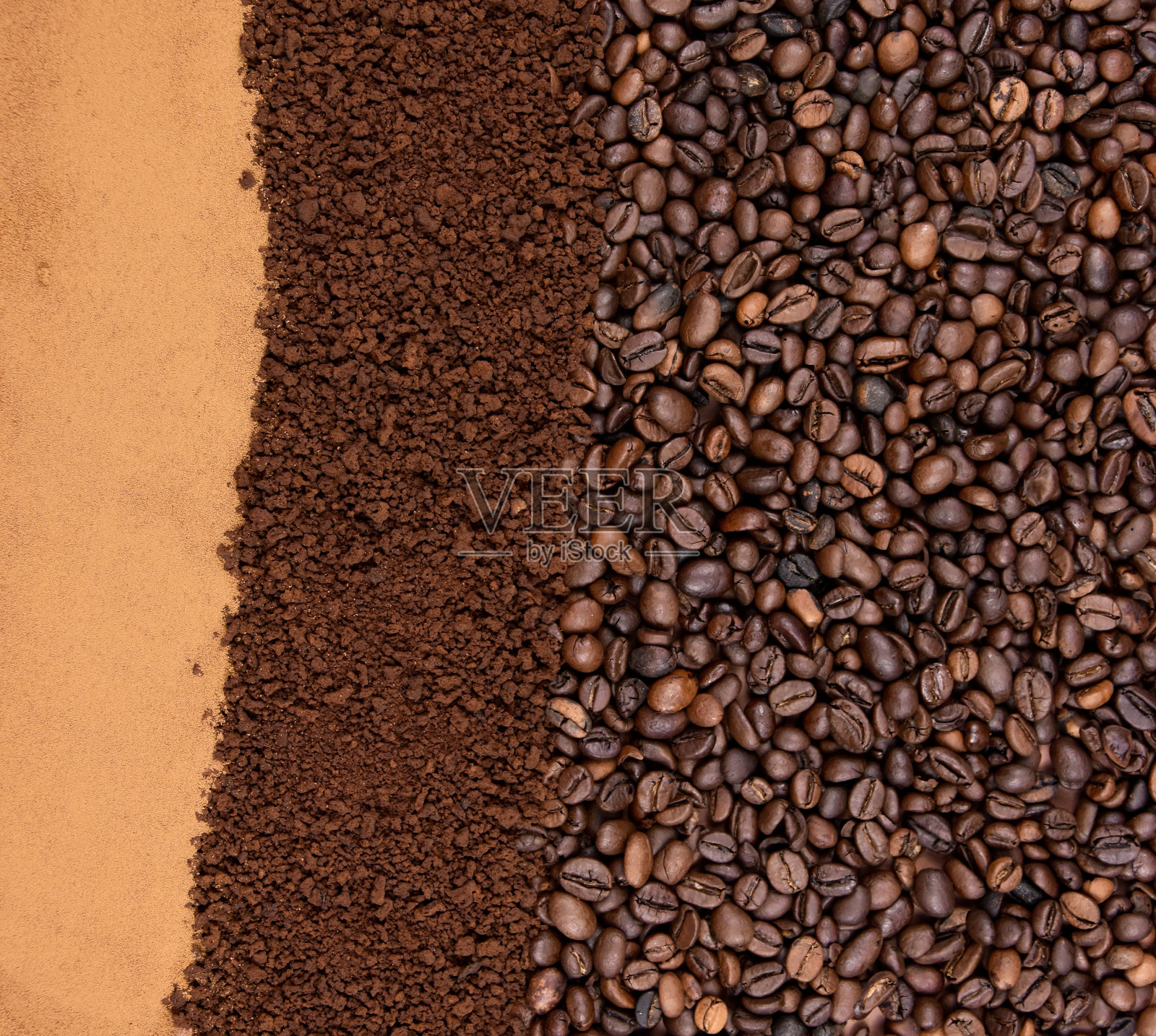 一堆烤咖啡豆和磨碎的速溶咖啡顶部查看库存图像照片摄影图片