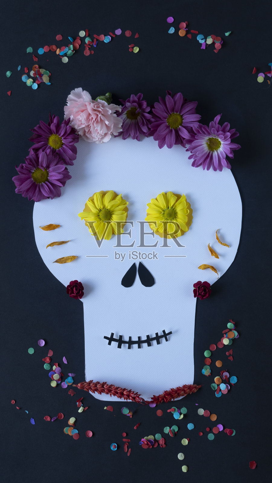 16x9垂直照片系列不同的设计关于死亡的一天卡拉维拉卡特里娜纸和花。15个设计版本中的第1个(参见其他版本)照片摄影图片