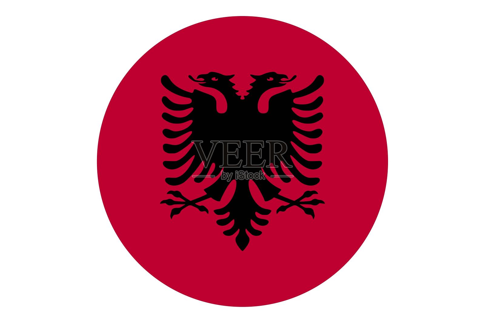 阿尔巴尼亚在白色背景上的圆形旗帜向量。设计元素图片
