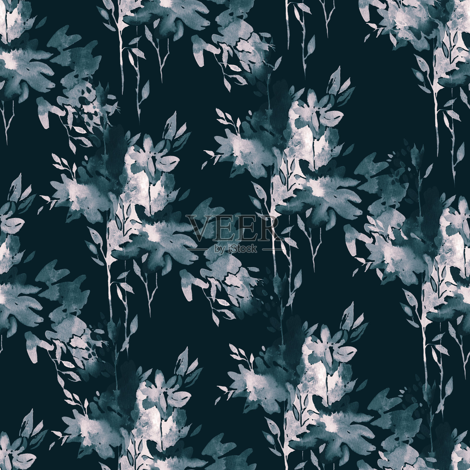 夏季无缝图案制成的水彩花束。放荡不羁的风格。插画图片素材