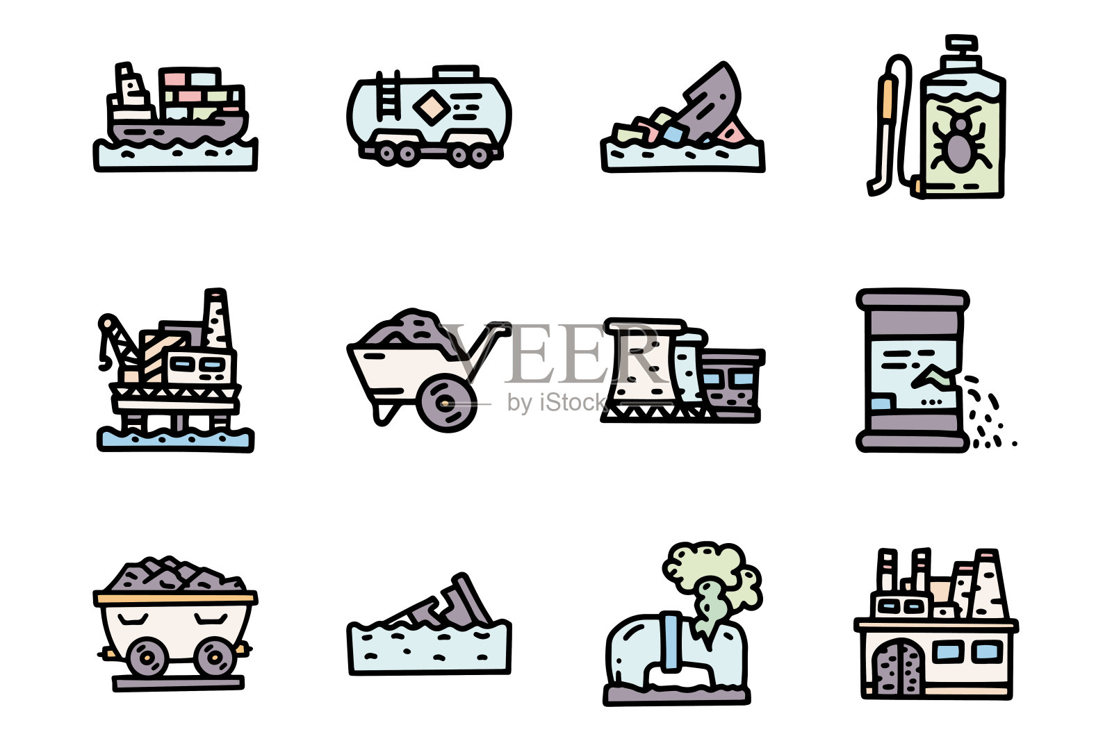 环境污染颜色矢量涂鸦简单图标集图标素材