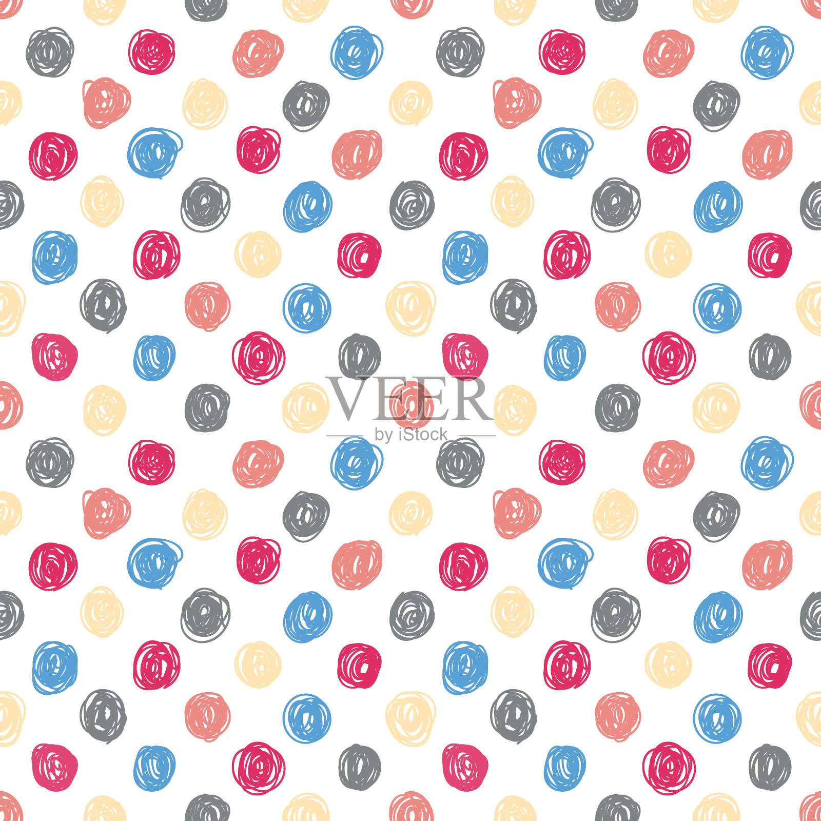 涂鸦圆形无缝图案。向量抽象好玩幼稚的背景。可爱的宝宝打印插画图片素材