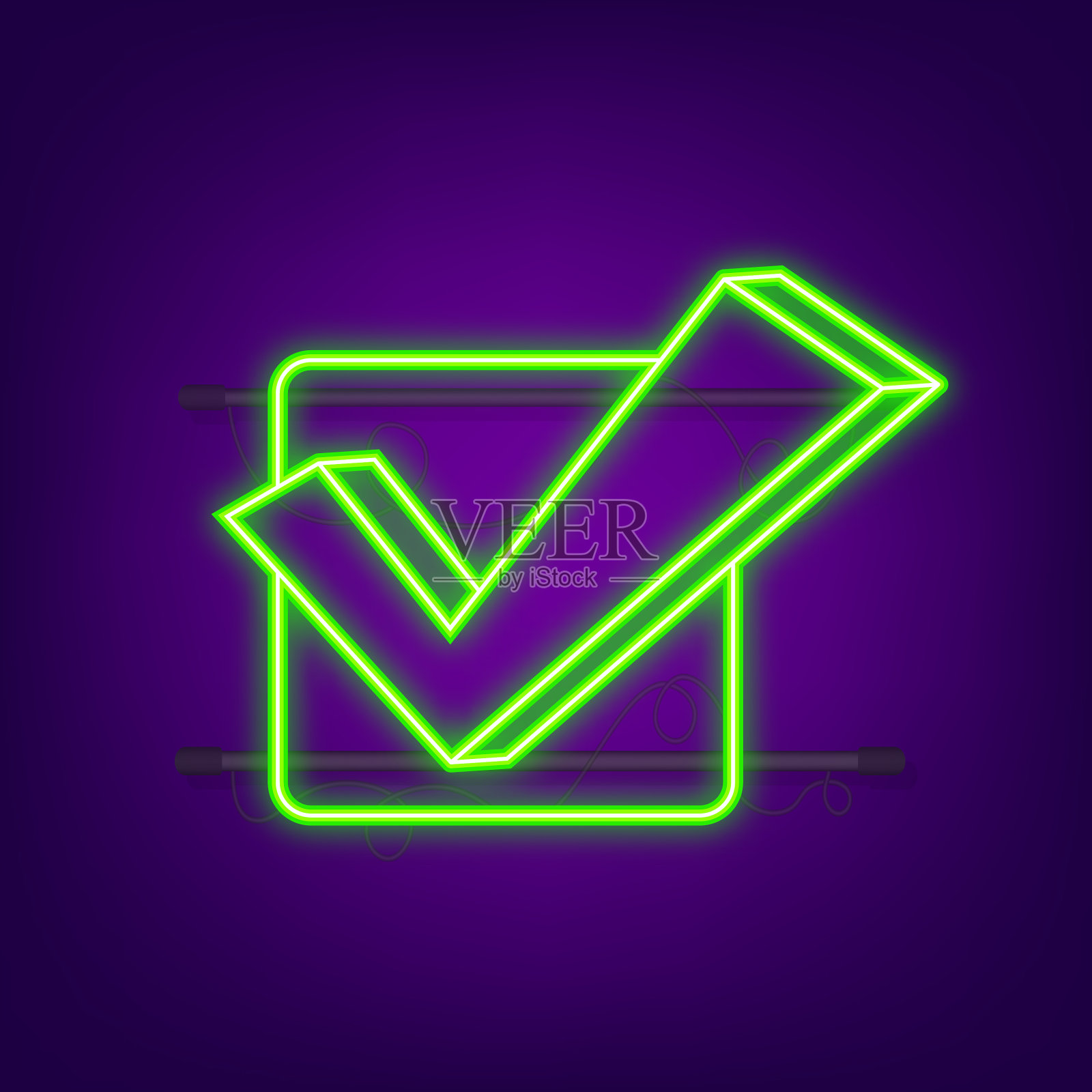 勾选霓虹灯图标红色批准贴纸白色插画图片素材