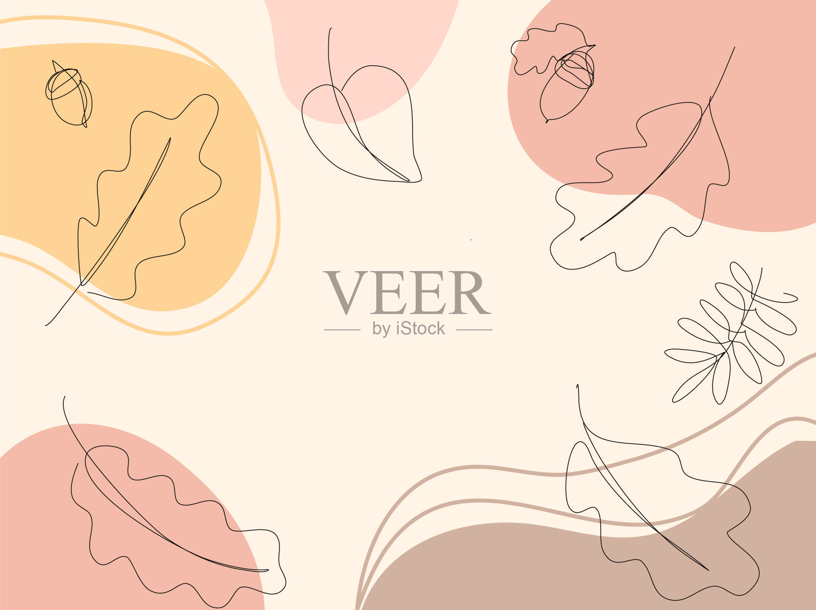 抽象秋季艺术植物背景与时尚中性的米色繁荣元素。波西米亚风格的现代壁纸。柔和的奢华的背景。插画图片素材