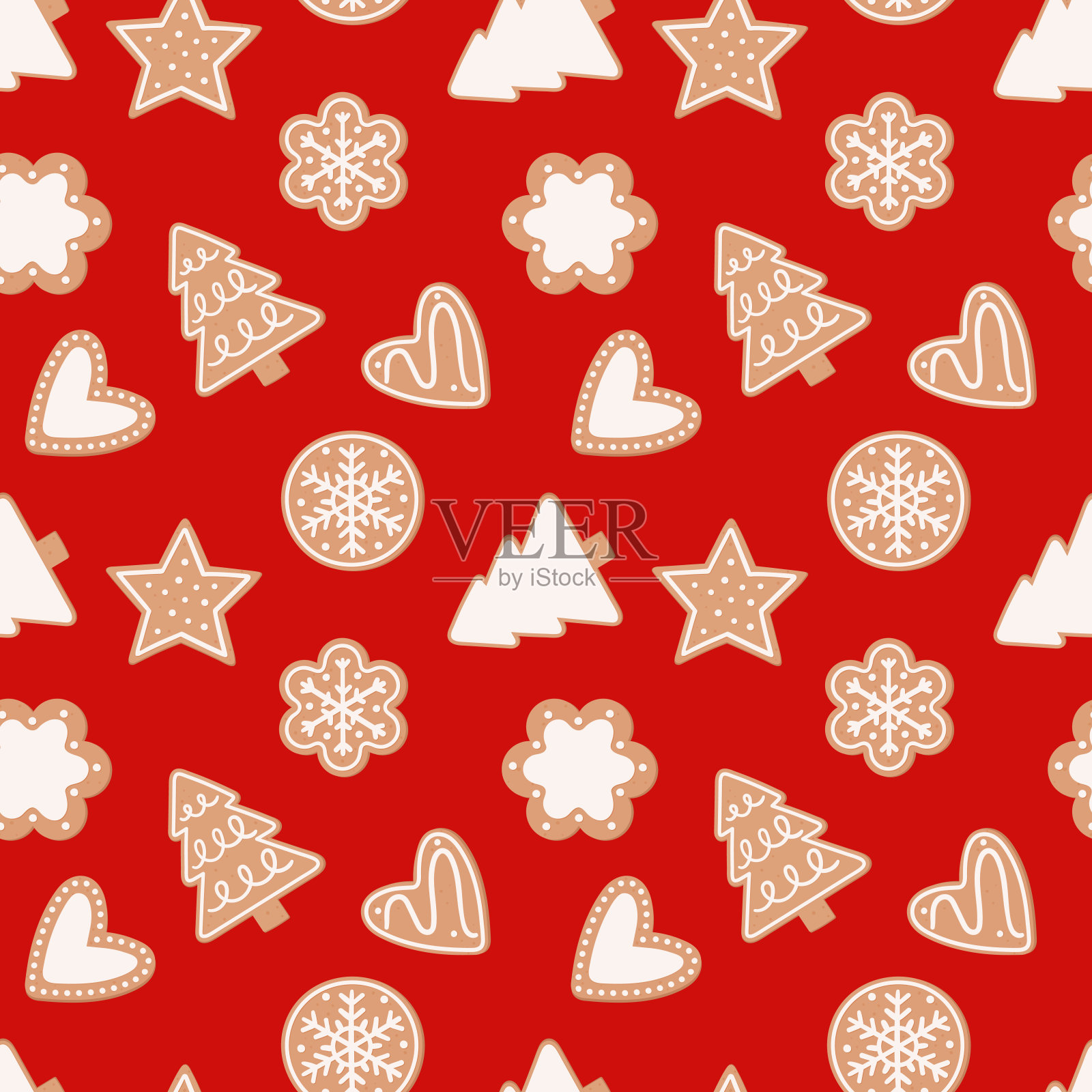 姜饼节日无缝图案。平面风格的矢量插图插画图片素材