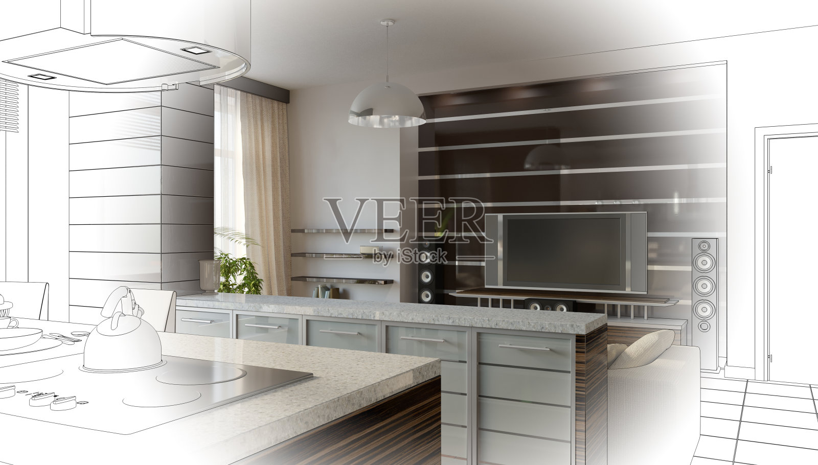 现代住宅室内设计可视化,3D插图,cg渲染照片摄影图片