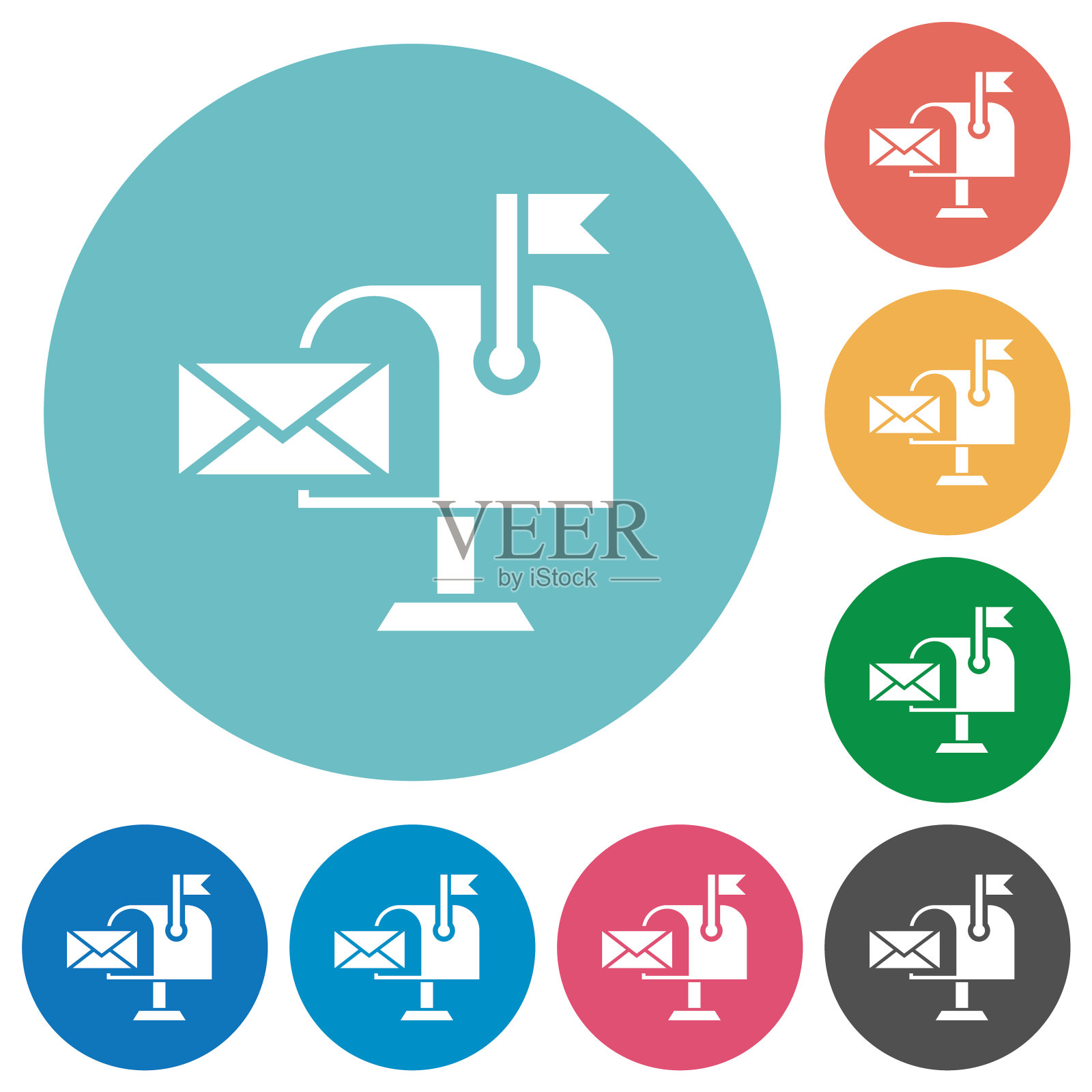 邮件收到坚实的扁平圆形图标图标素材