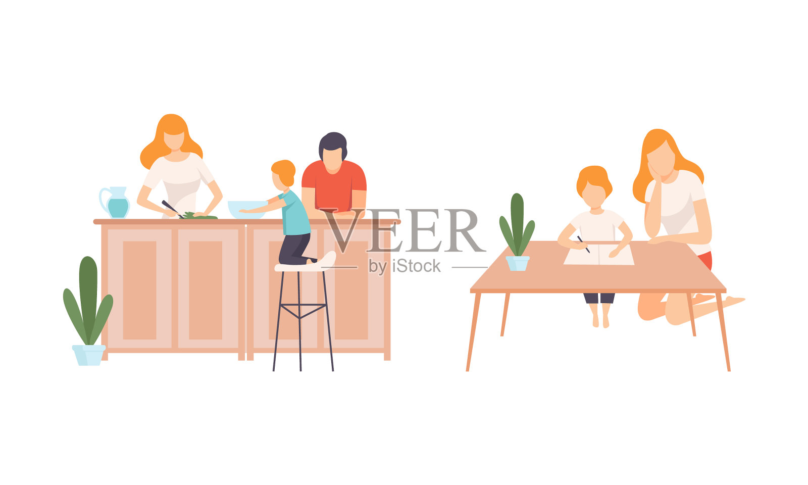 幸福的家庭,男人和女人,父母和孩子插画图片素材