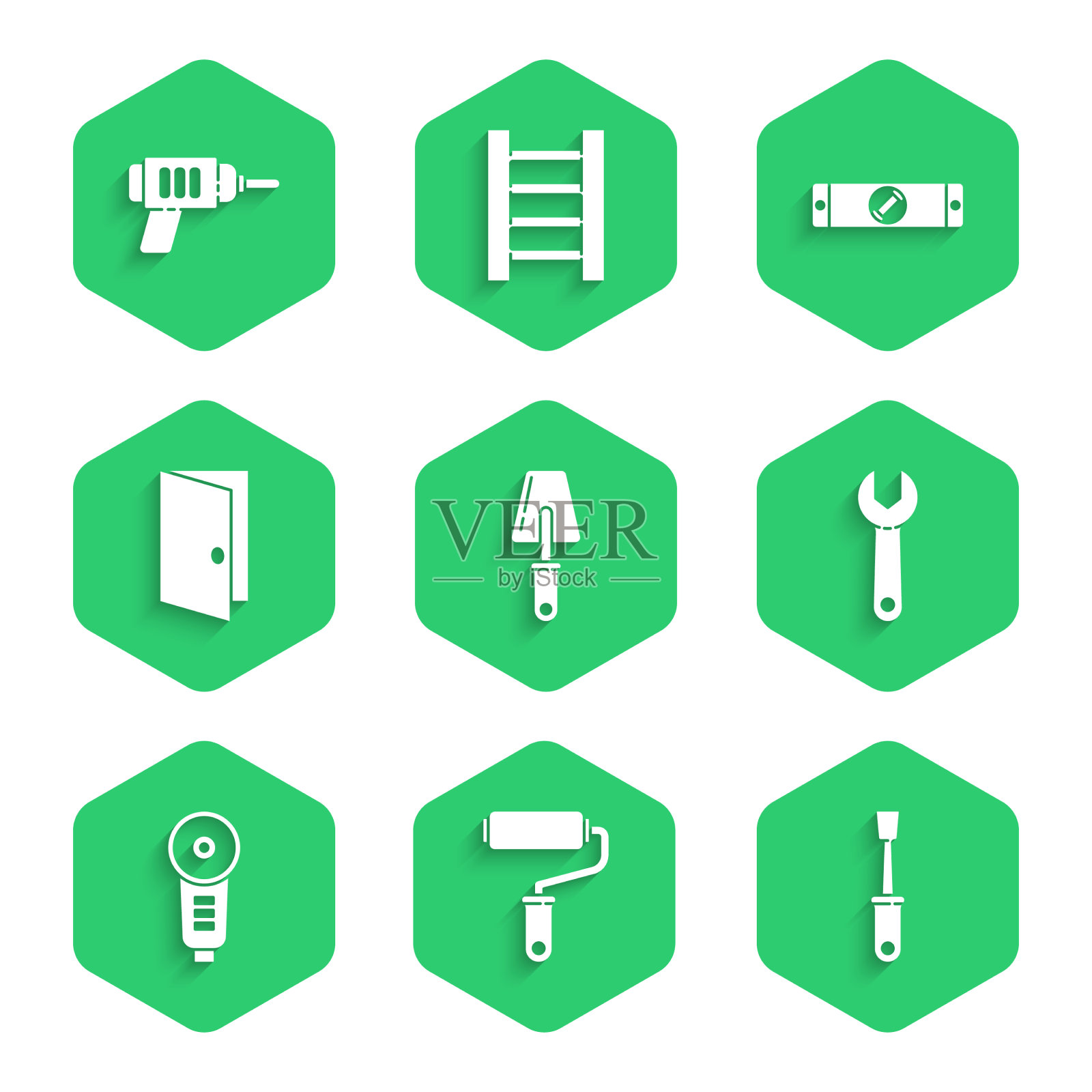 套镘刀漆辊刷螺丝刀图标素材