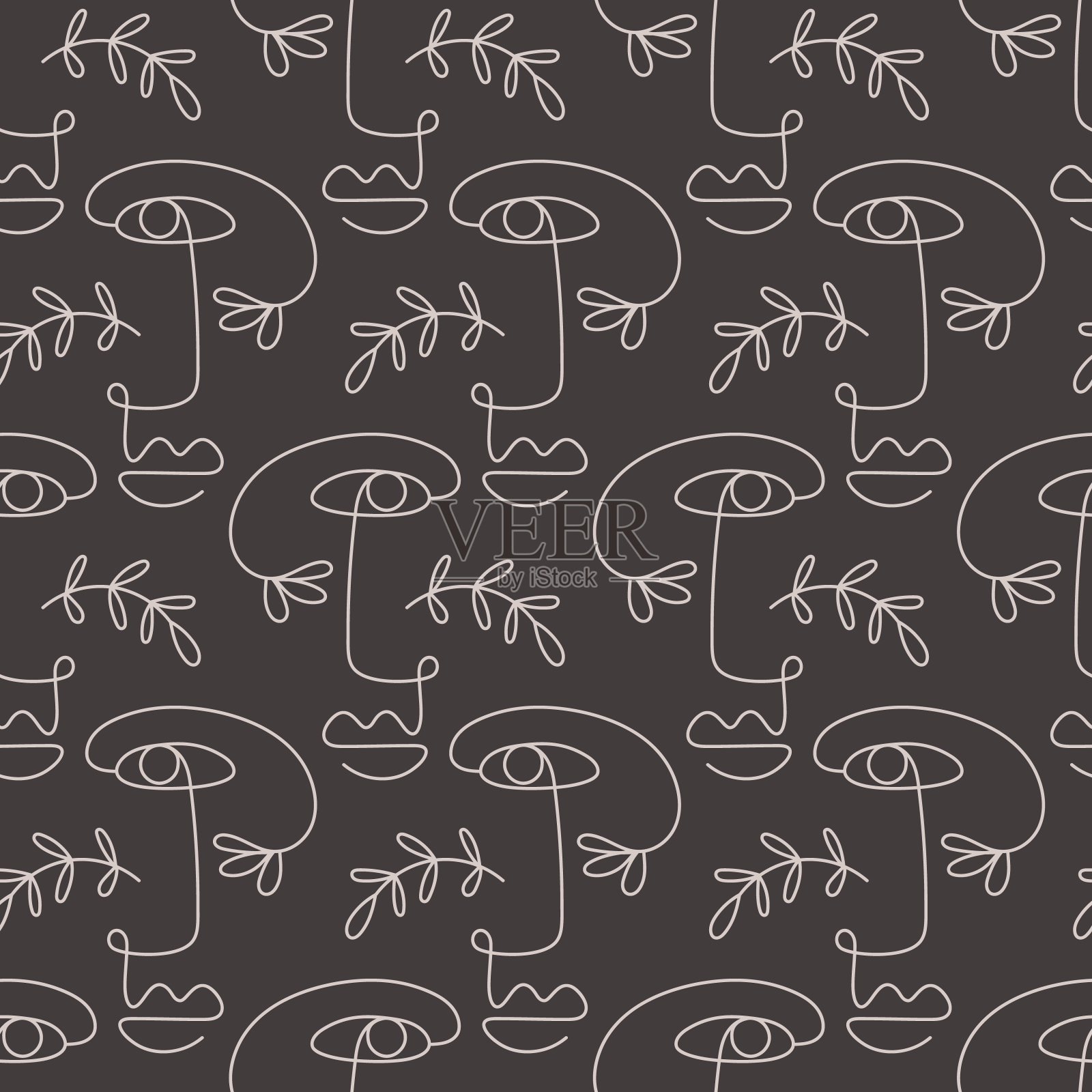 抽象女性面孔组无缝图案纹理插画图片素材