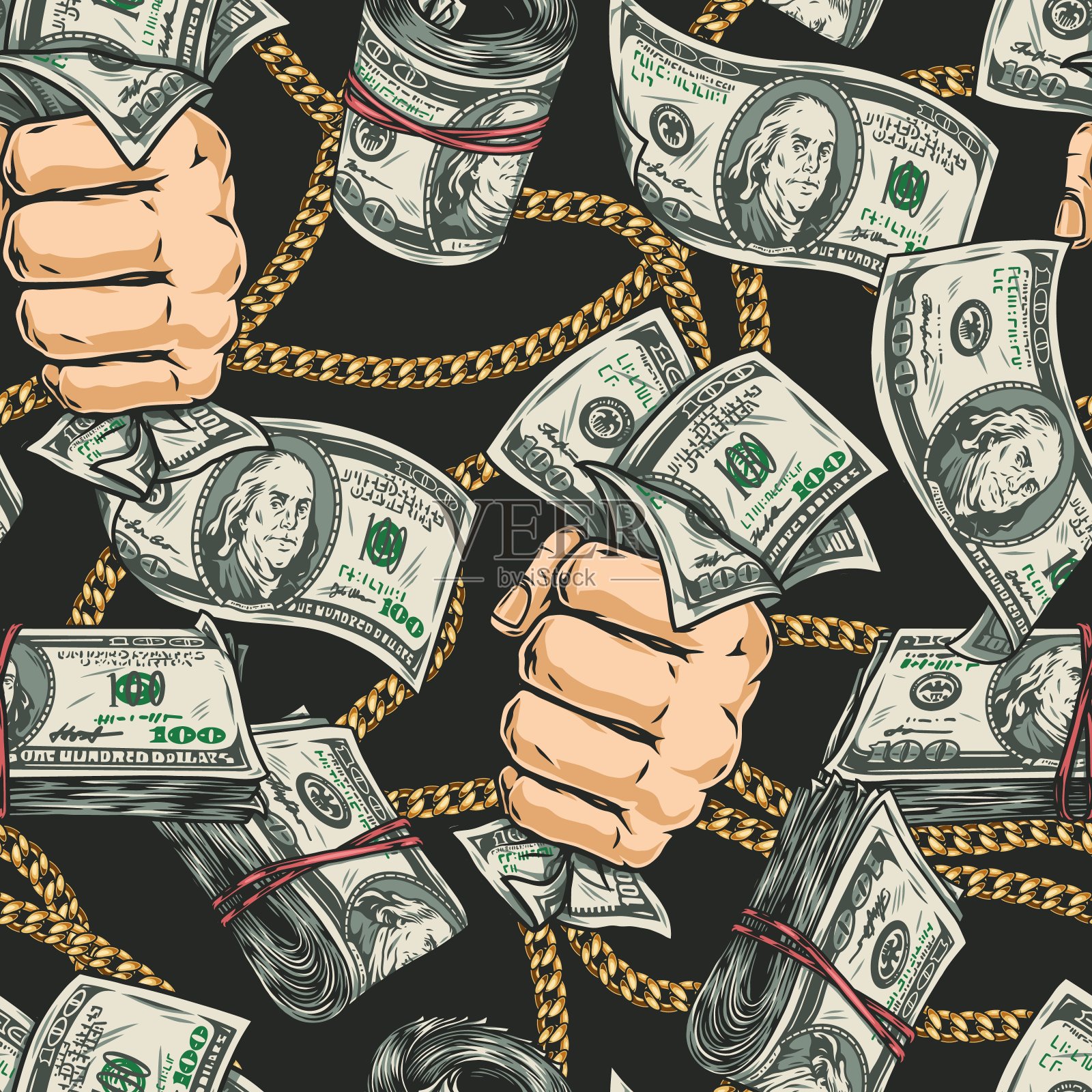 钱彩复古无缝图案插画图片素材